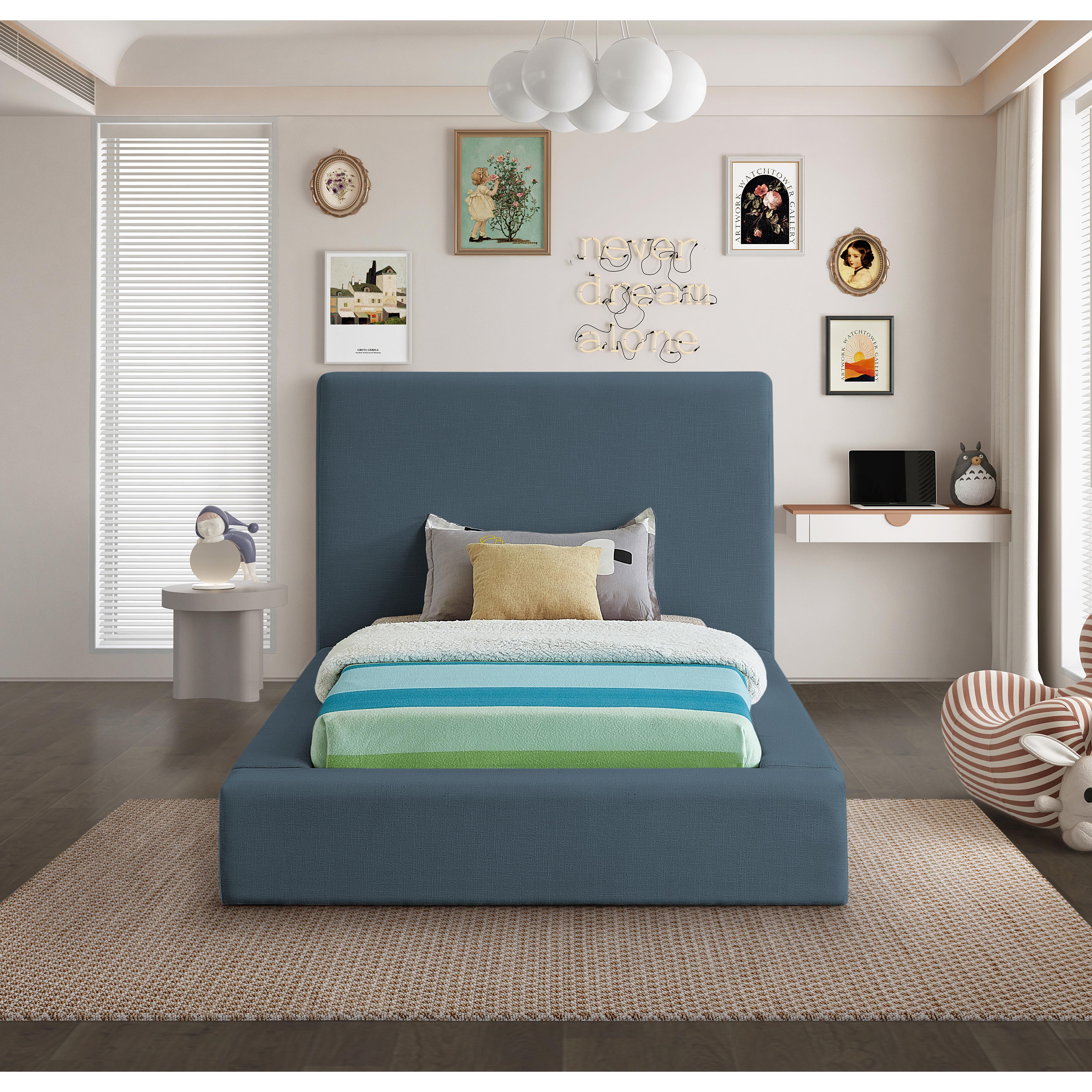 Meridian Devin Navy Linen Textured Fabric Twin Bed