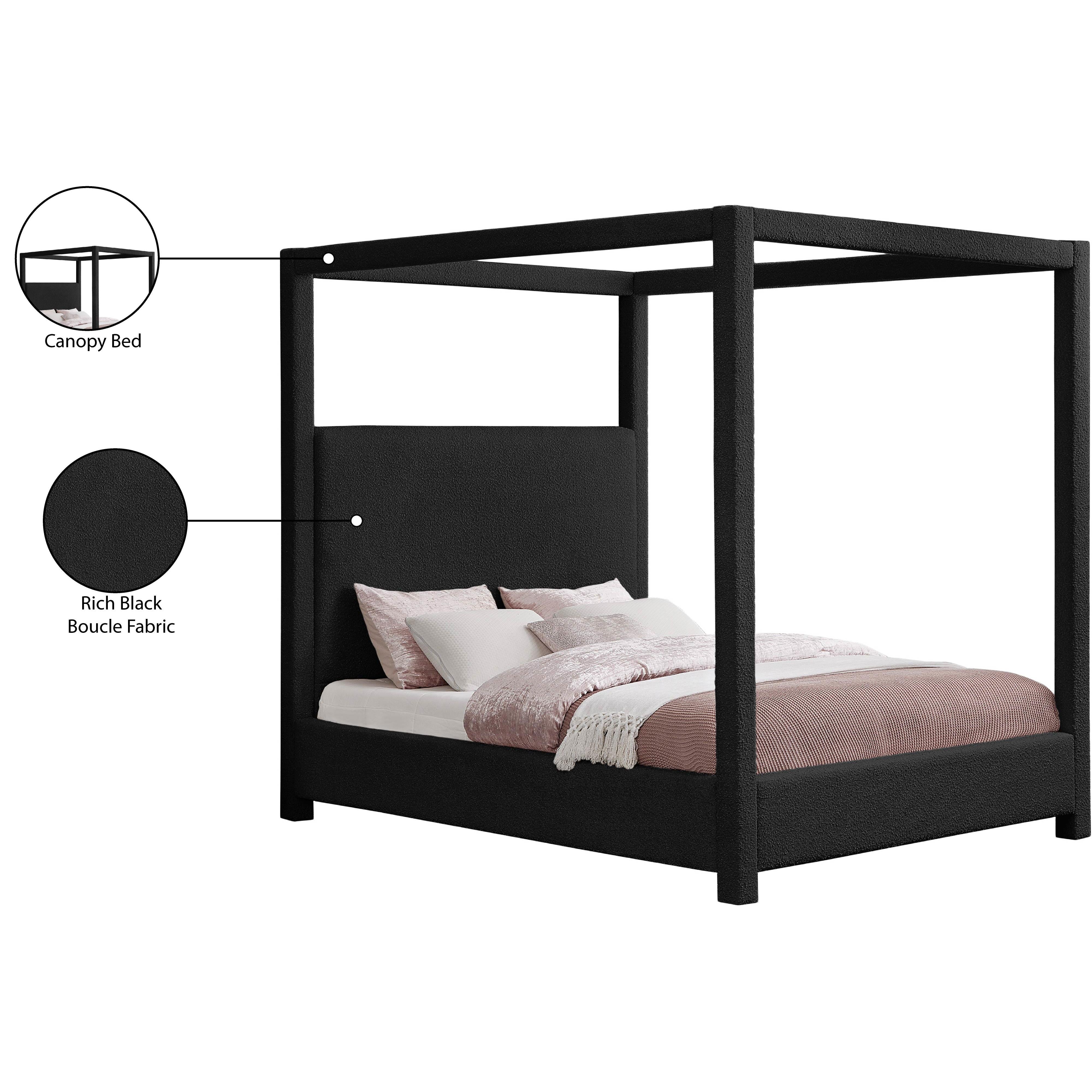 Meridian Eden Black Boucle Fabric Queen Bed (3 Boxes)