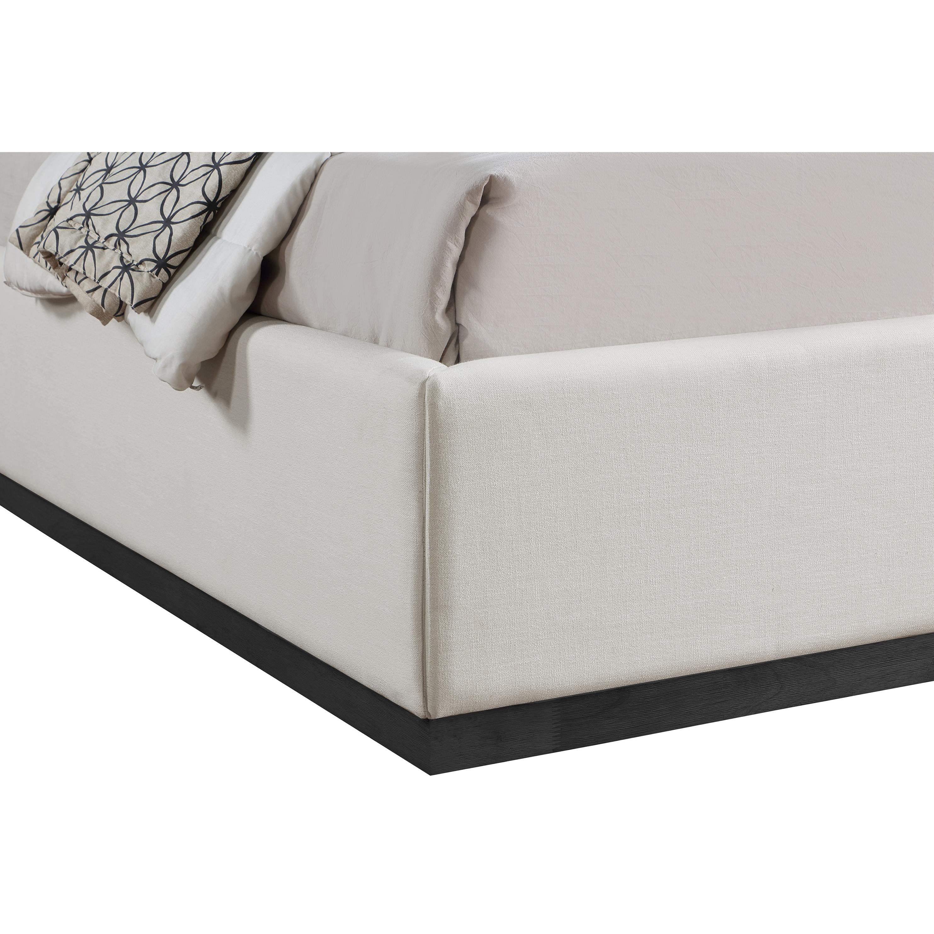 Meridian Flynn Beige Linen Textured Fabric Queen Bed