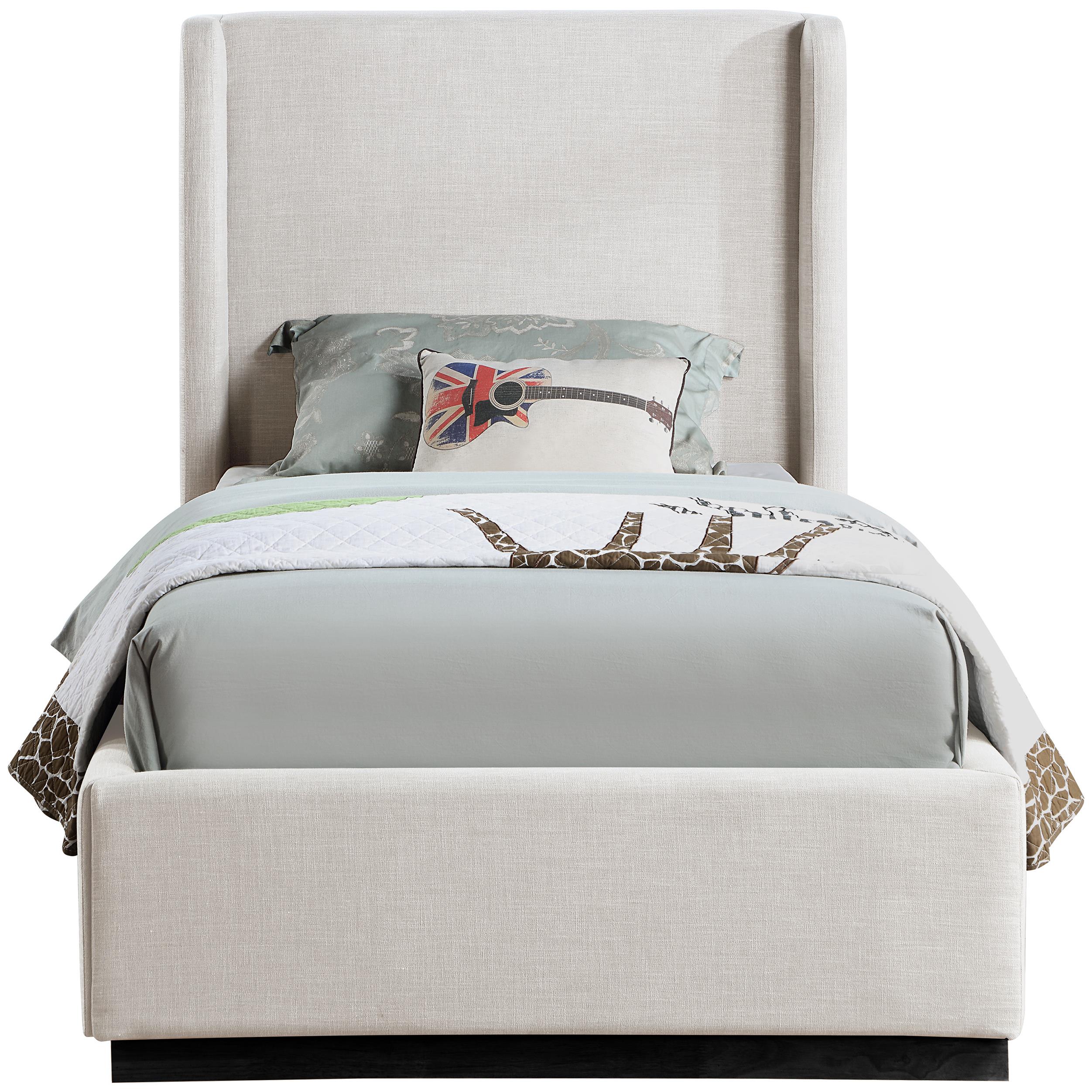 Meridian Flynn Beige Linen Textured Fabric Twin Bed
