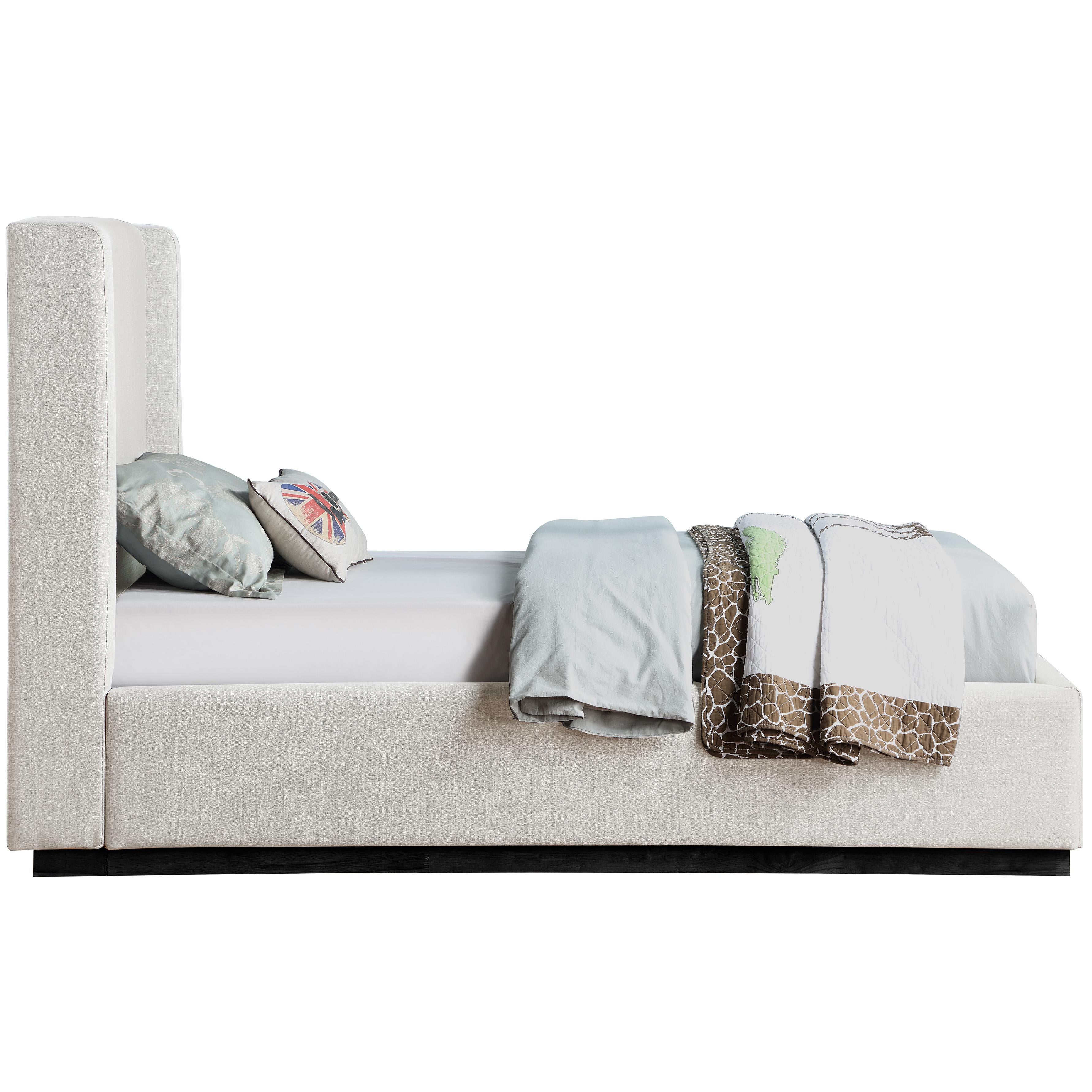 Meridian Flynn Beige Linen Textured Fabric Twin Bed