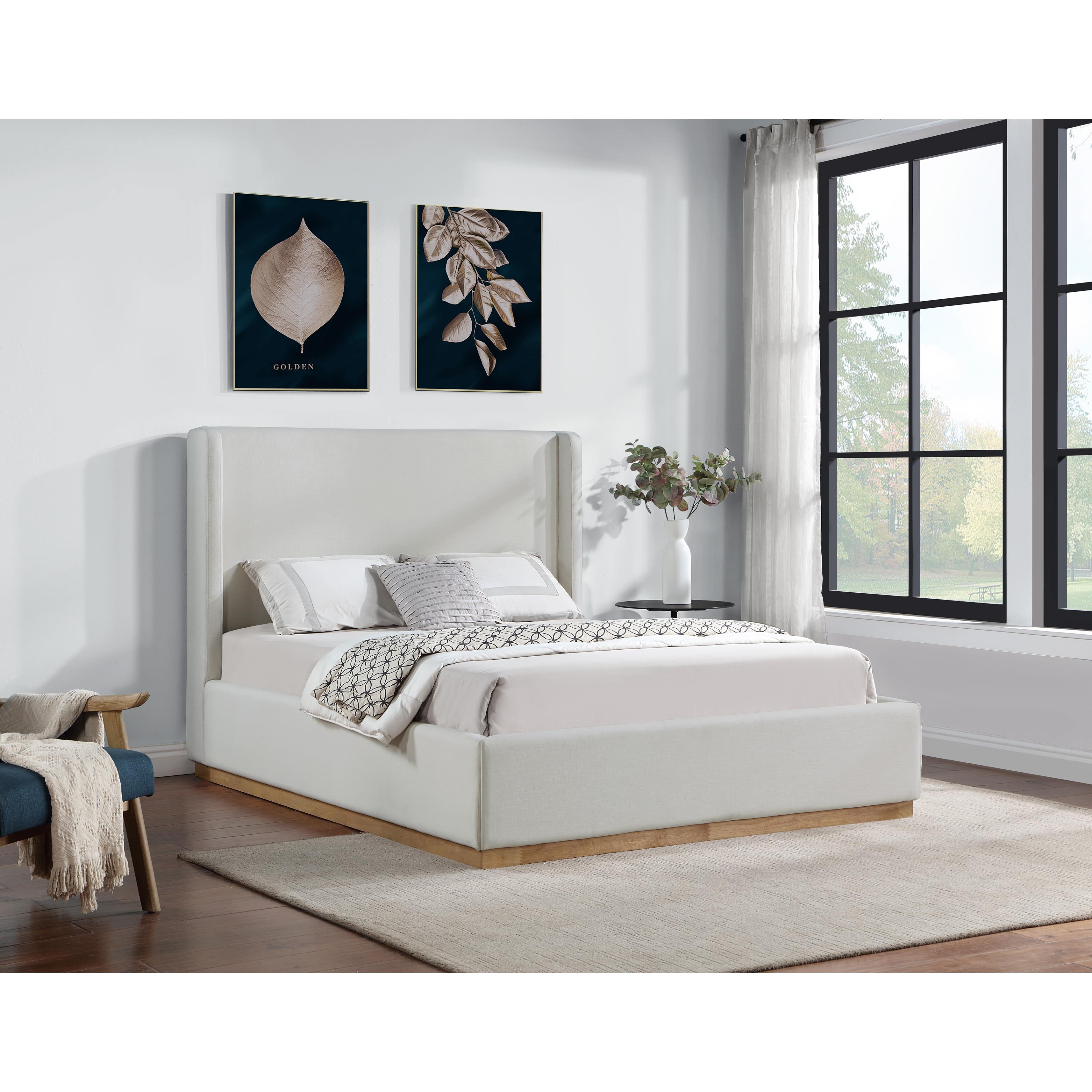 Meridian Flynn Cream Linen Textured Fabric Full Bed