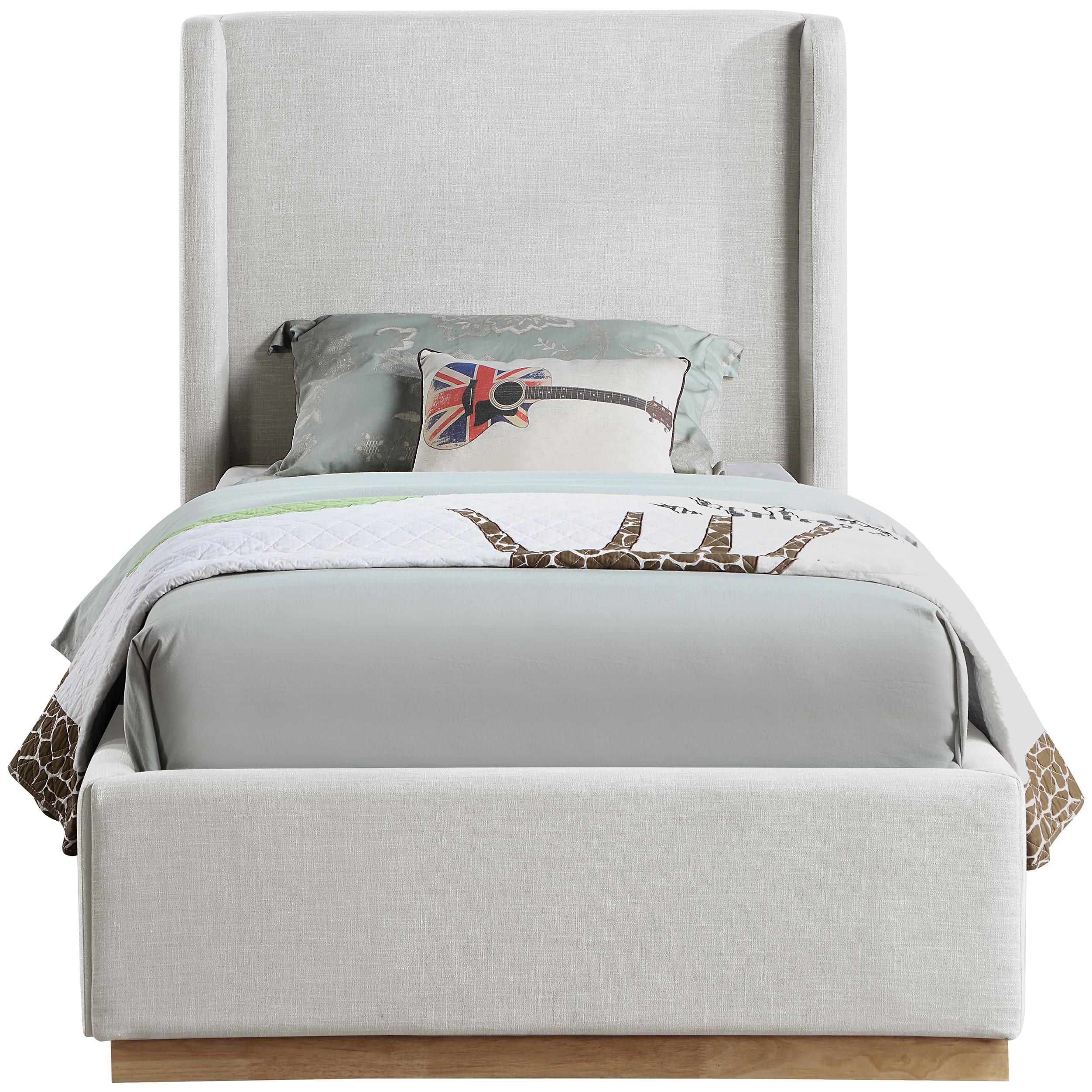 Meridian Flynn Cream Linen Textured Fabric Twin Bed