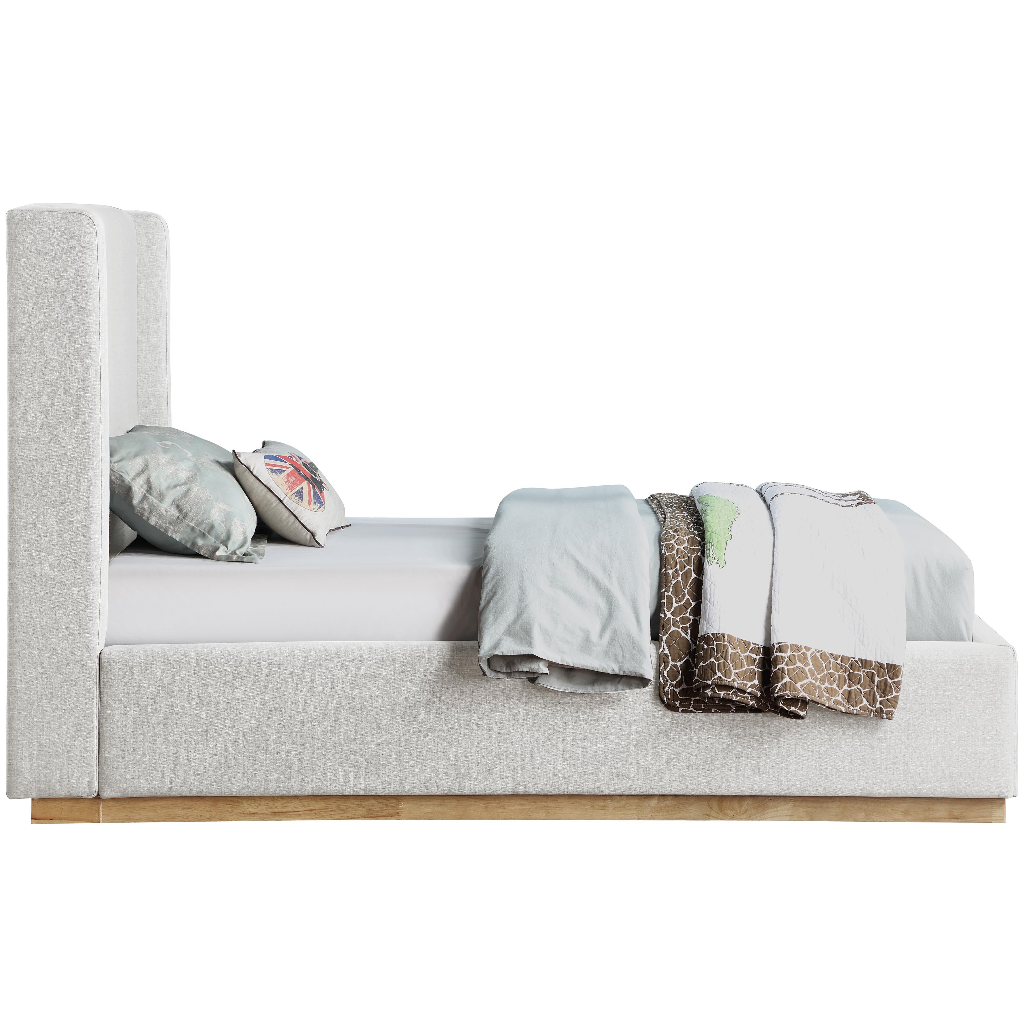 Meridian Flynn Cream Linen Textured Fabric Twin Bed