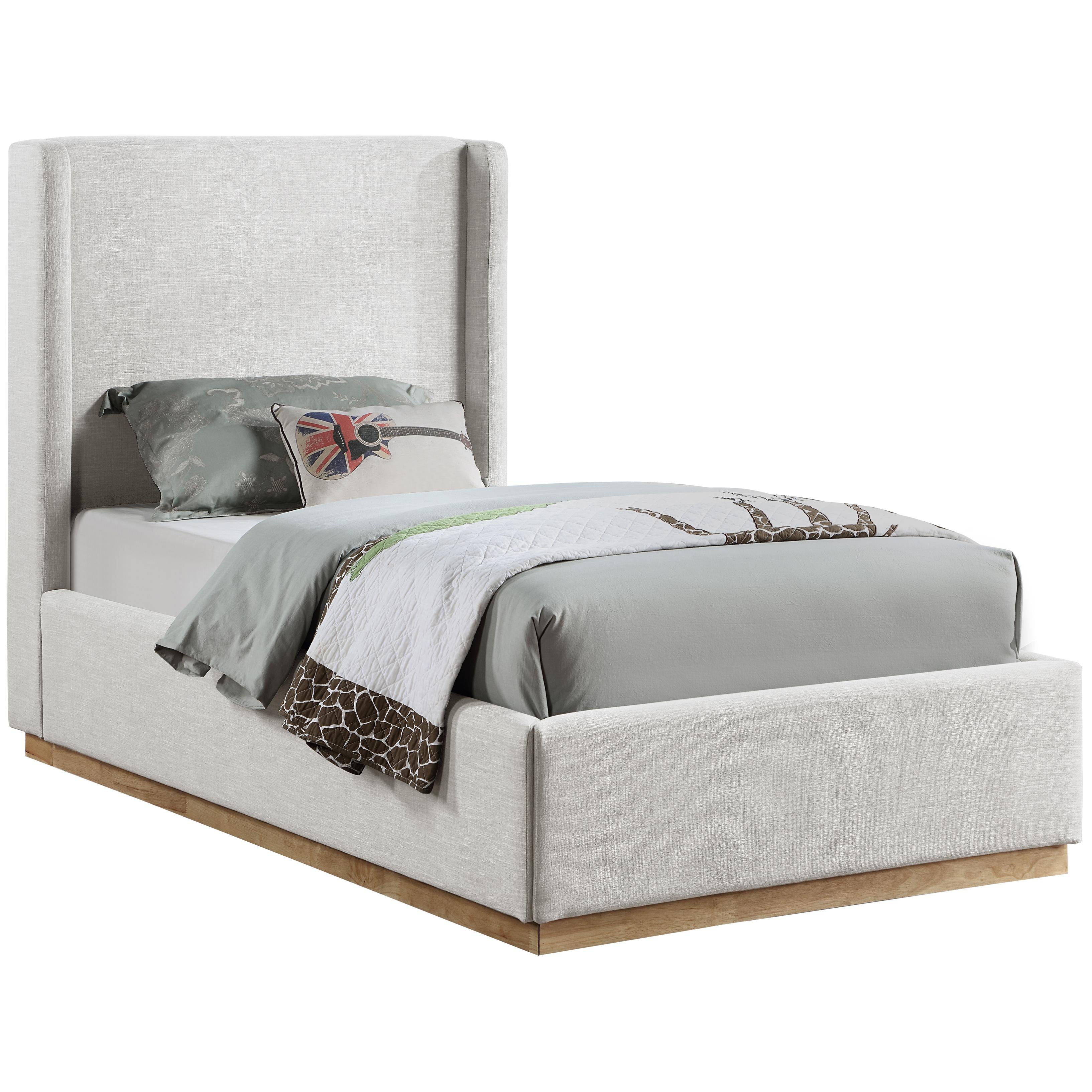 Meridian Flynn Cream Linen Textured Fabric Twin Bed