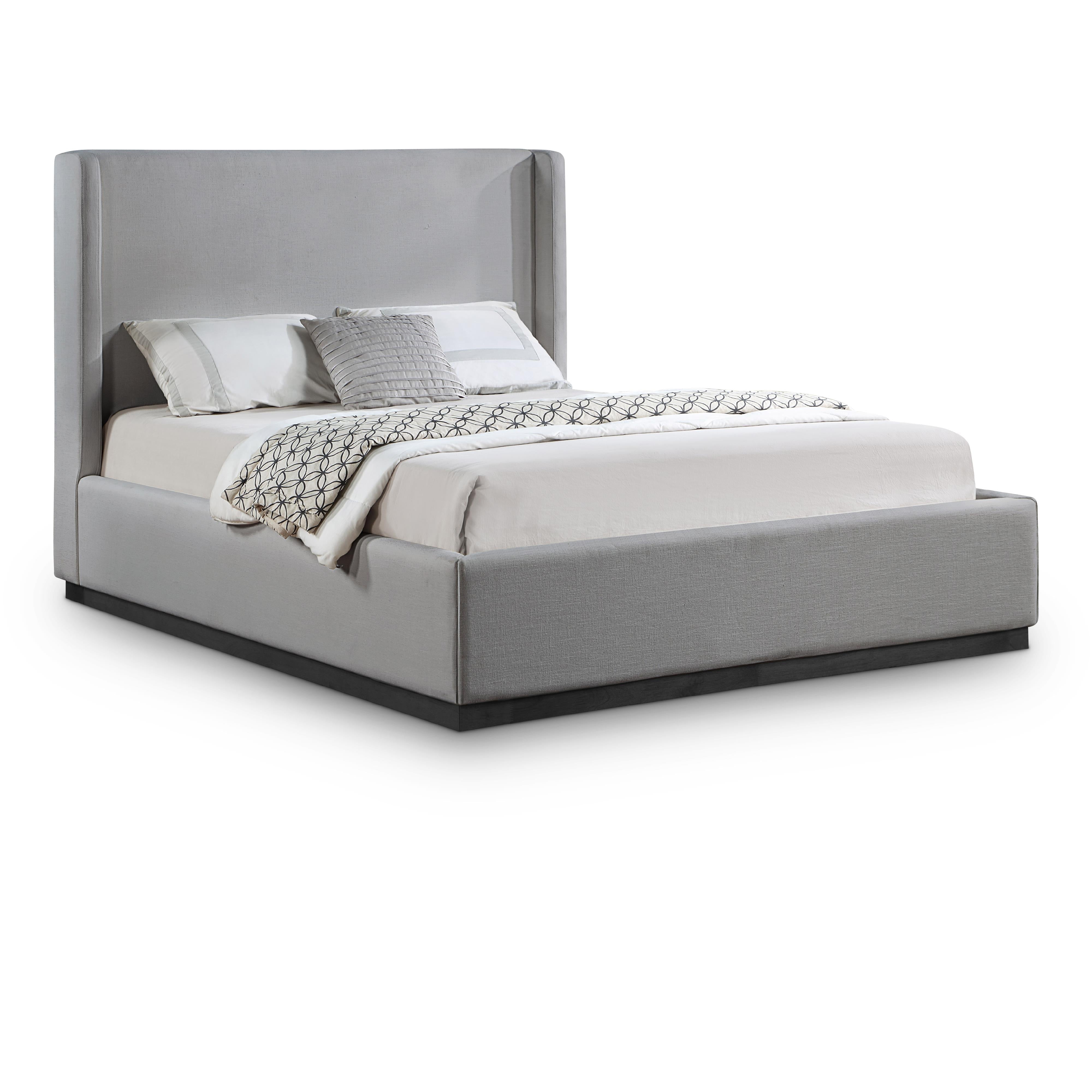 Meridian Flynn Grey Linen Textured Fabric Queen Bed