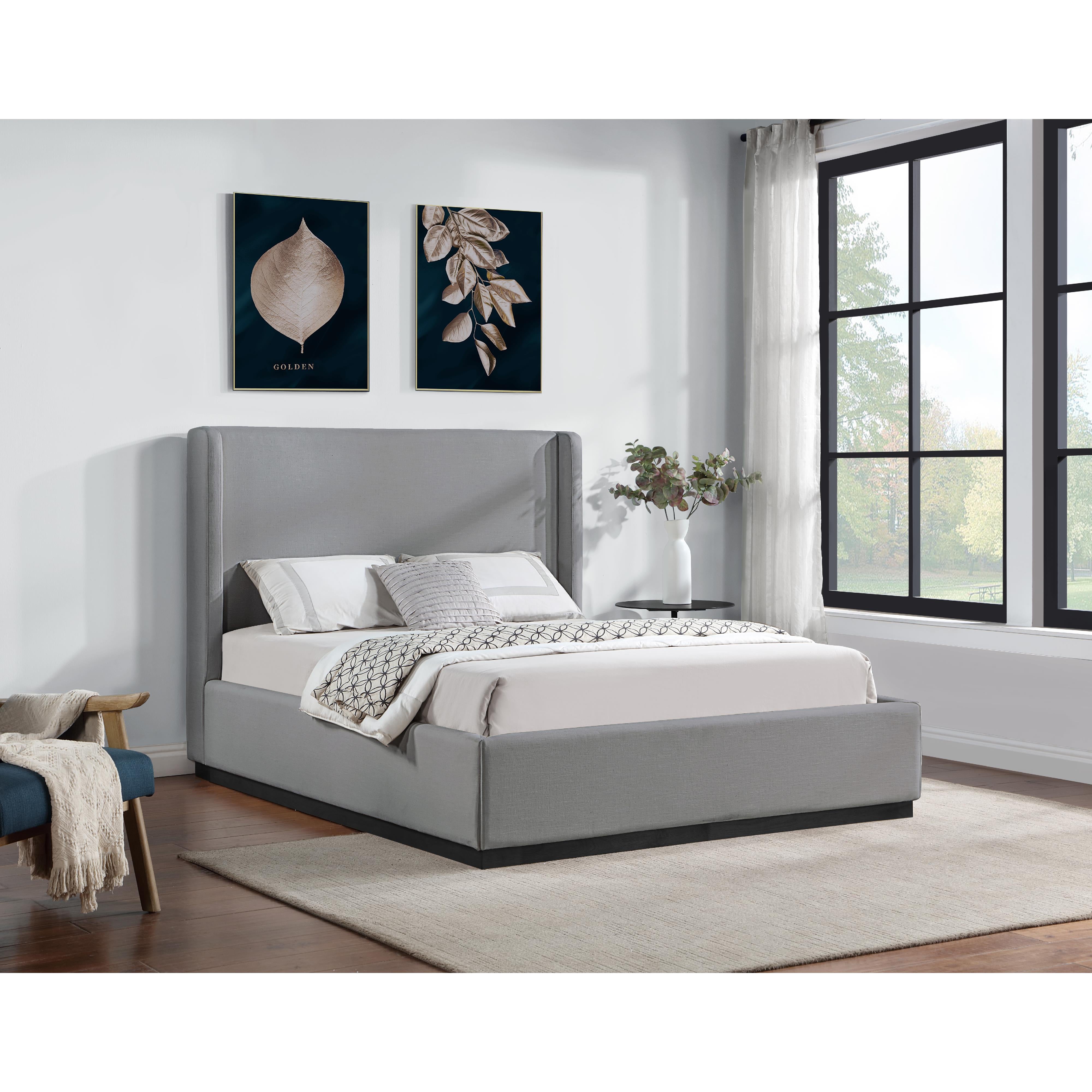 Meridian Flynn Grey Linen Textured Fabric Queen Bed