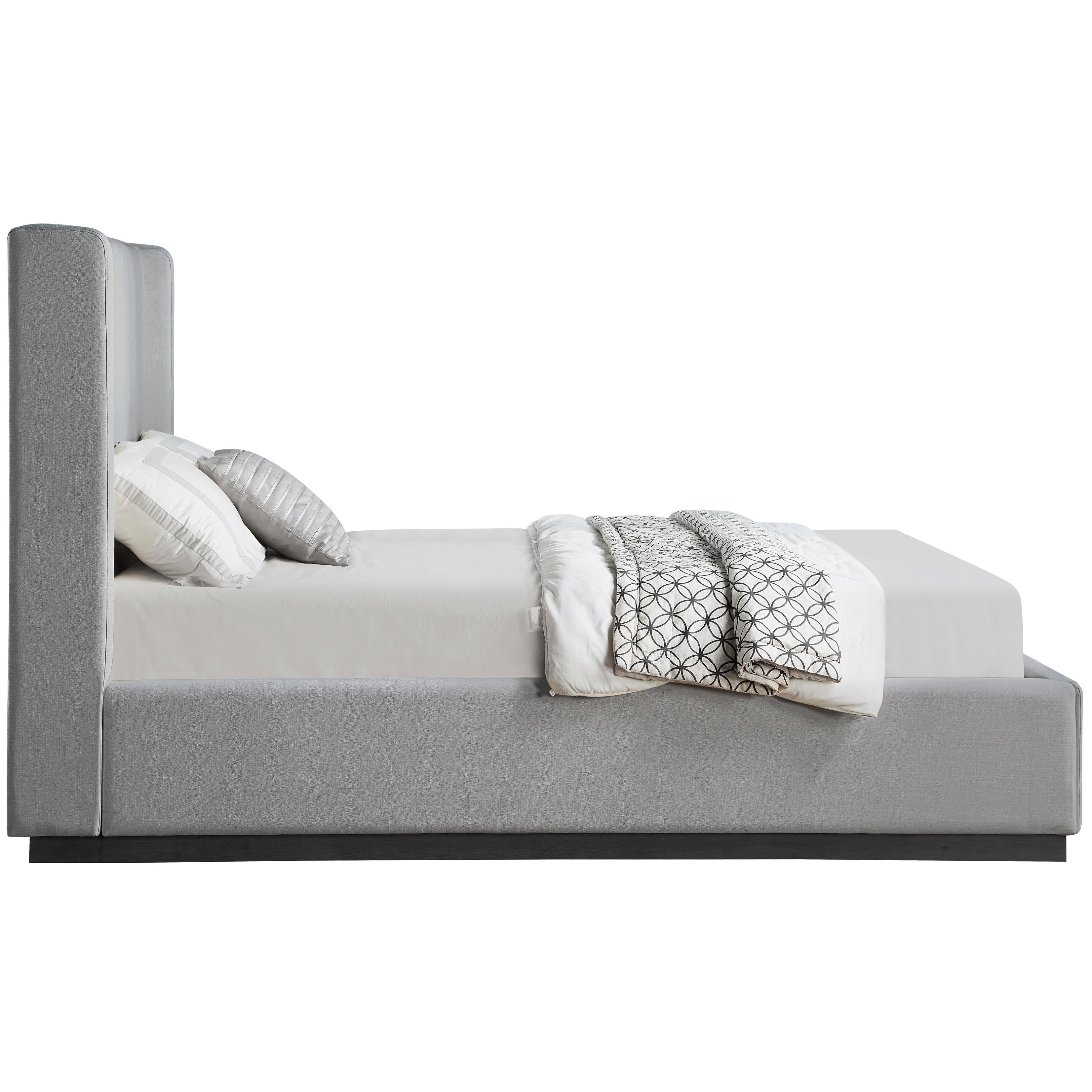 Meridian Flynn Grey Linen Textured Fabric Queen Bed