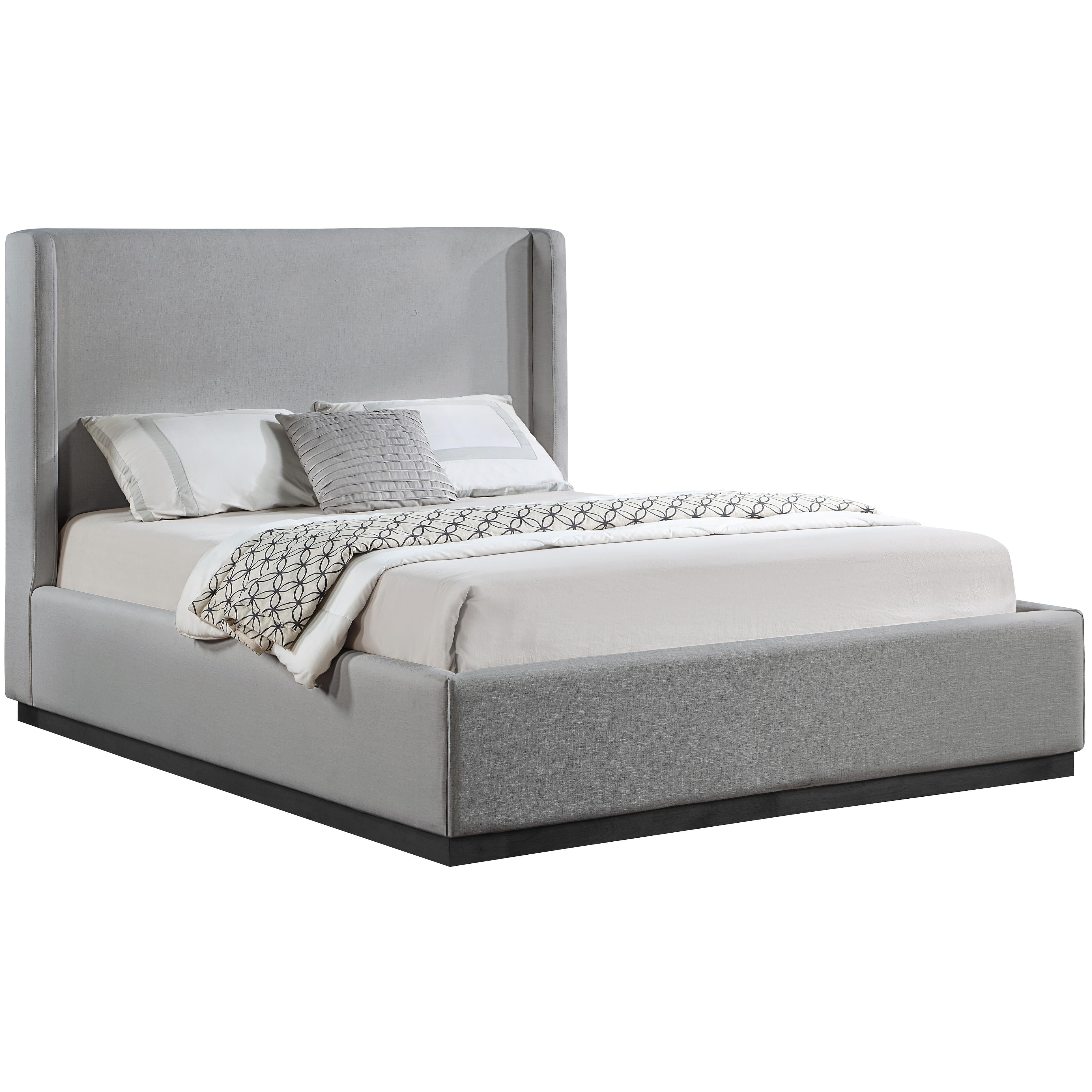 Meridian Flynn Grey Linen Textured Fabric Queen Bed