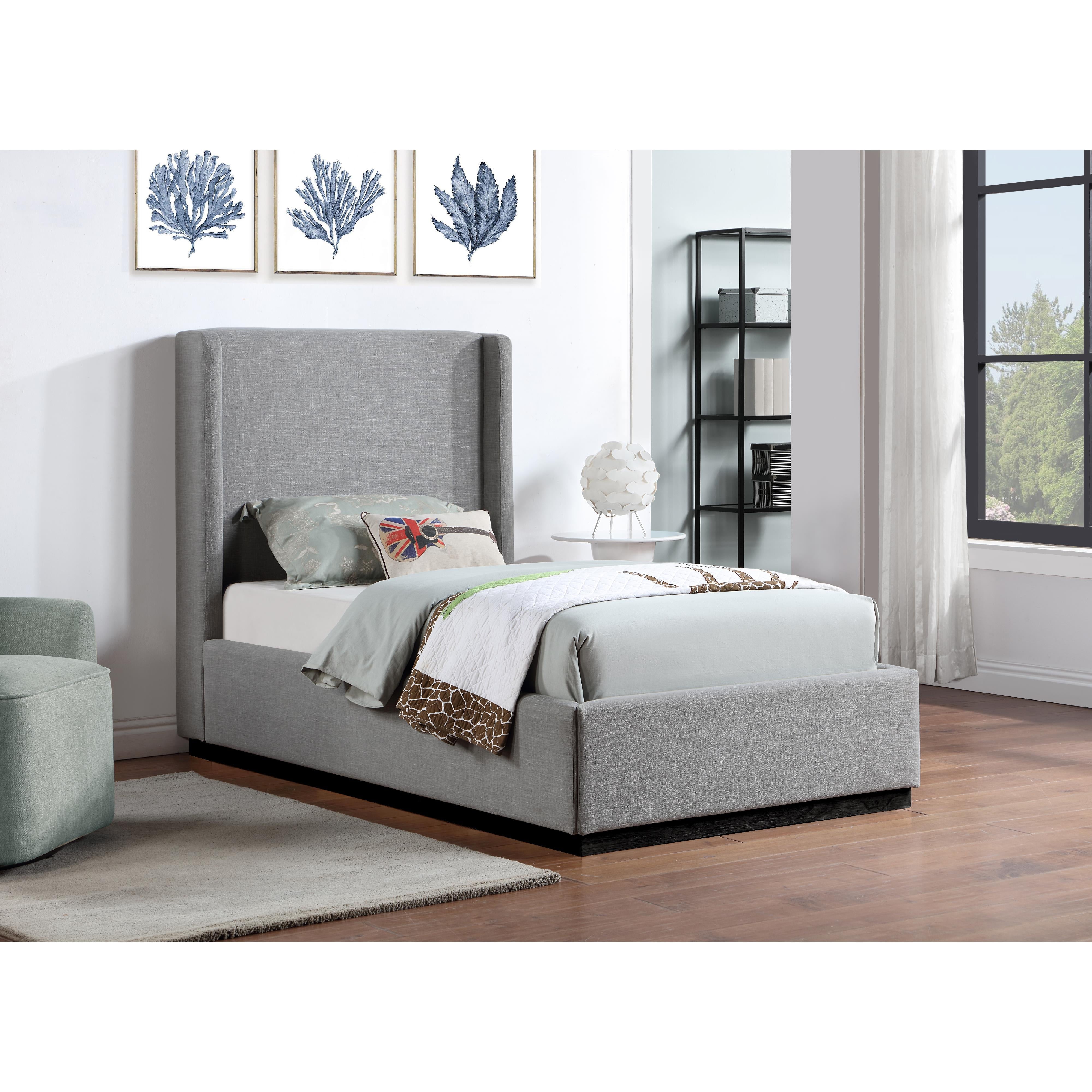 Meridian Flynn Grey Linen Textured Fabric Twin Bed