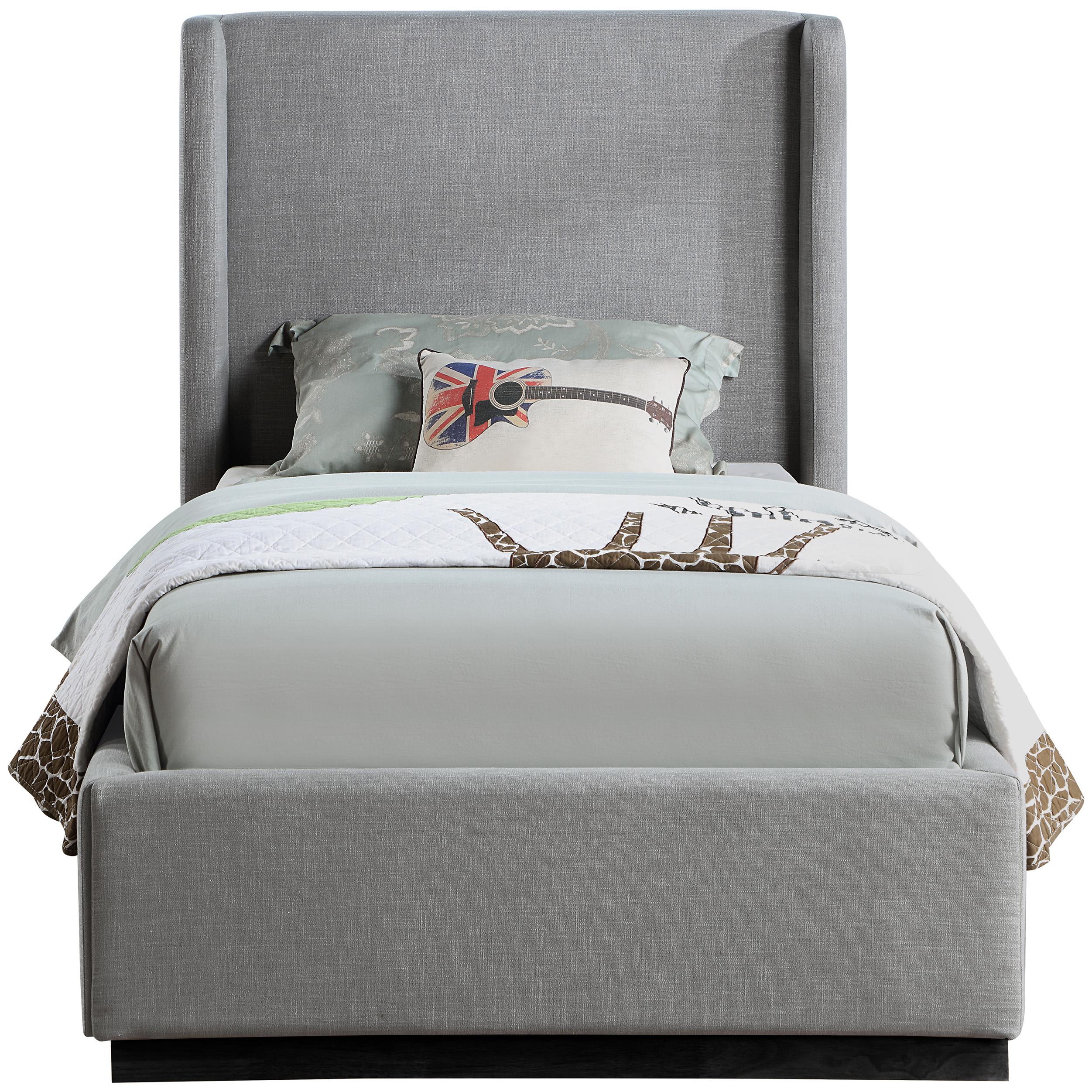 Meridian Flynn Grey Linen Textured Fabric Twin Bed