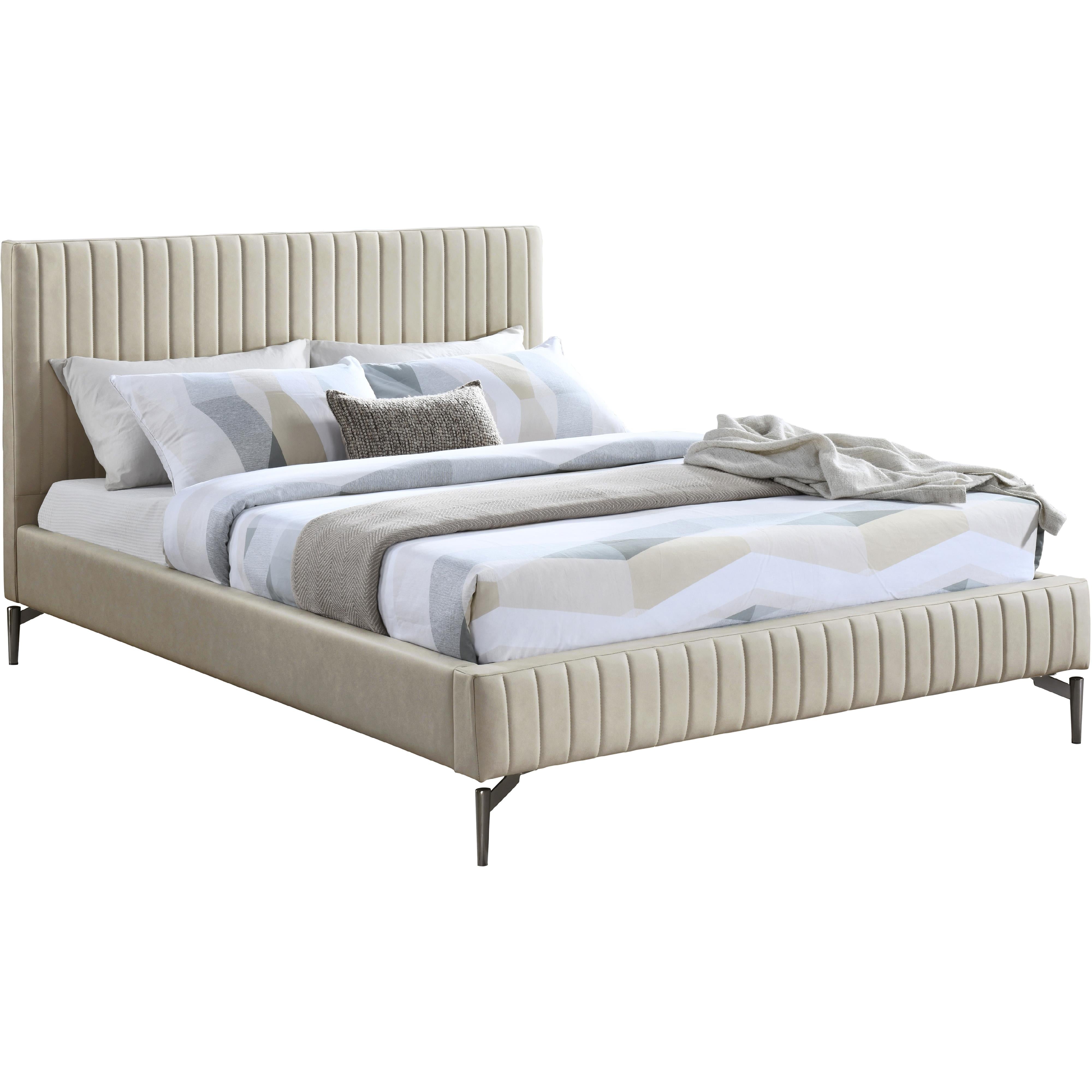 Meridian Gallo Beige Vegan Leather Queen Bed
