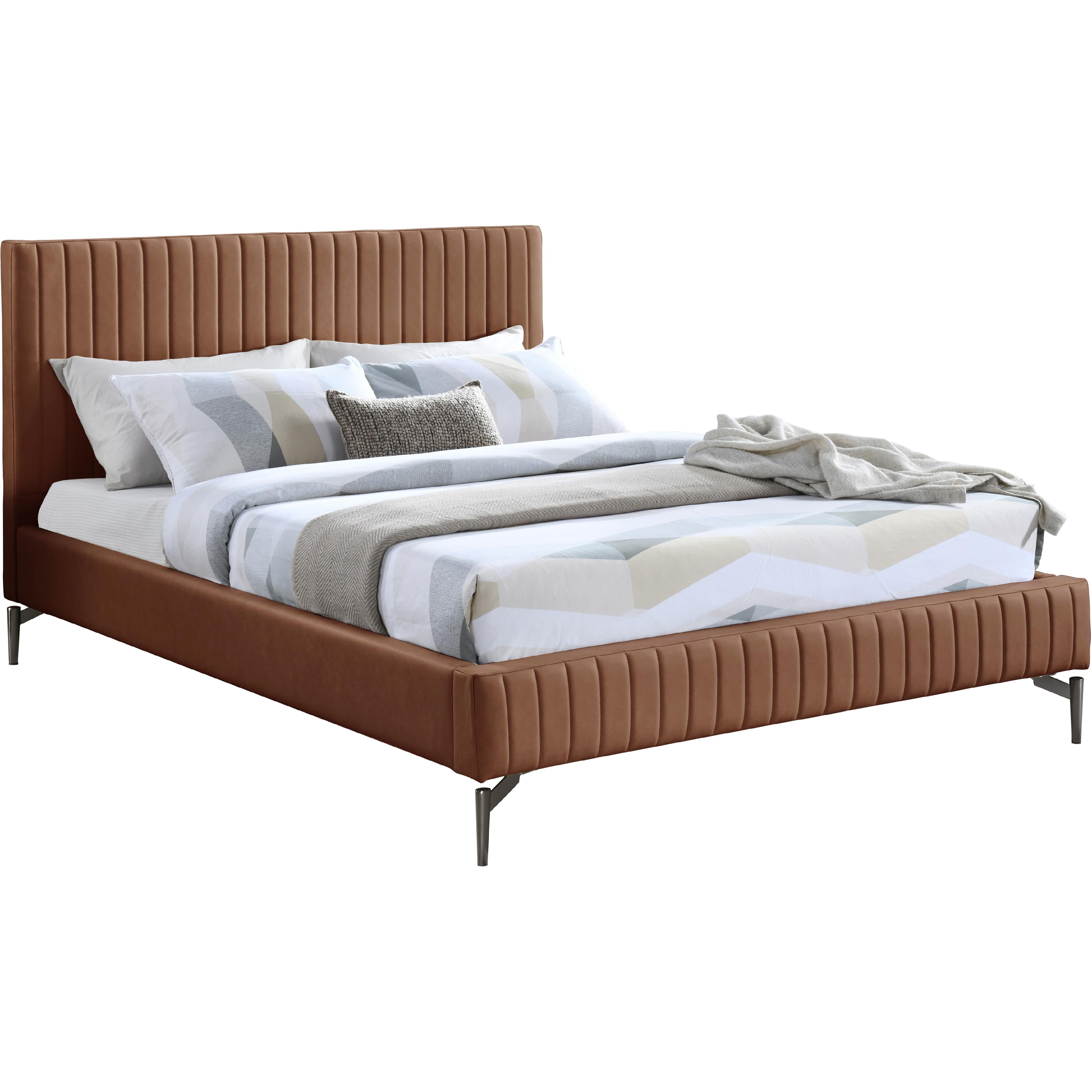 Meridian Gallo Cognac Vegan Leather Queen Bed