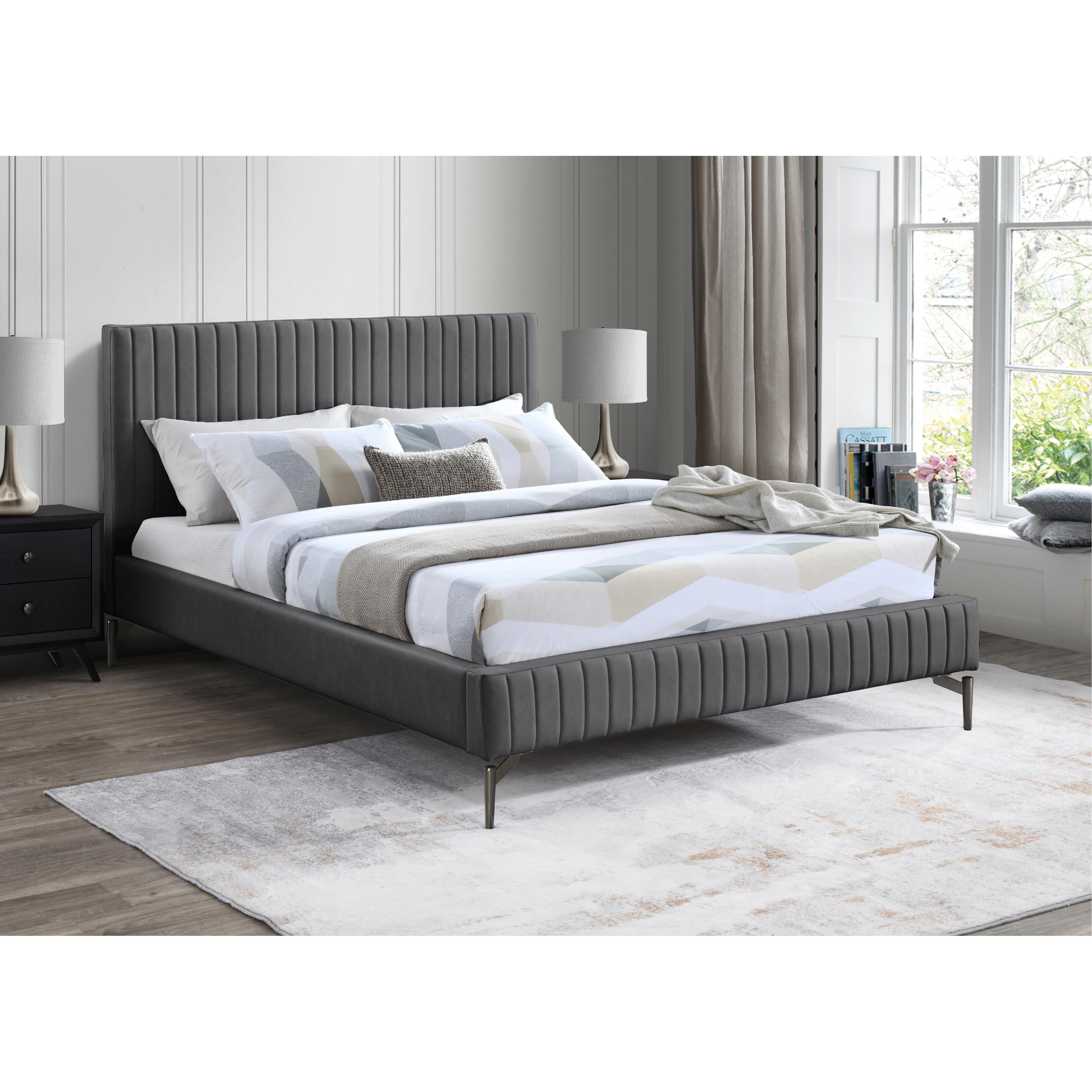 Meridian Gallo Dark Grey Vegan Leather Queen Bed
