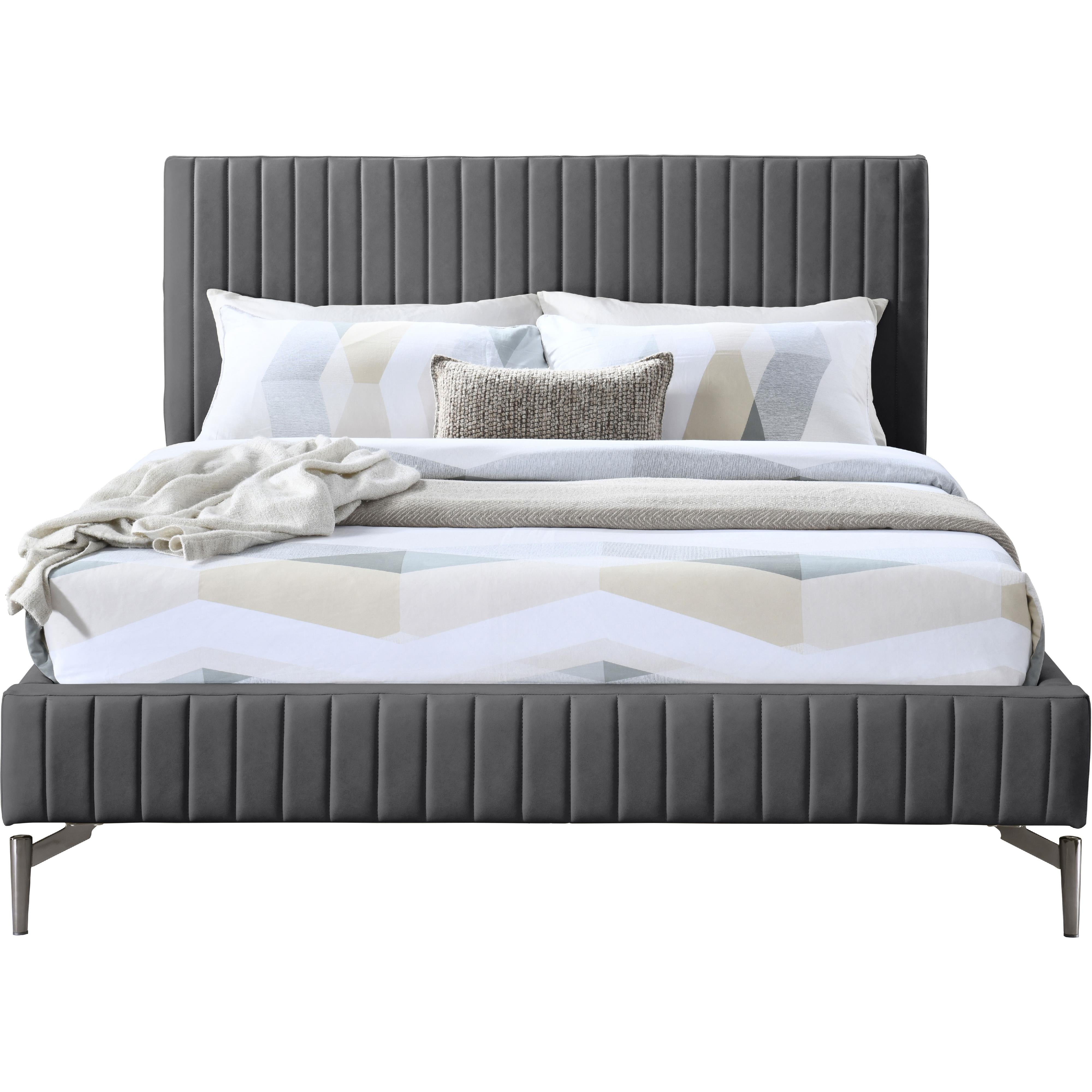 Meridian Gallo Dark Grey Vegan Leather Queen Bed