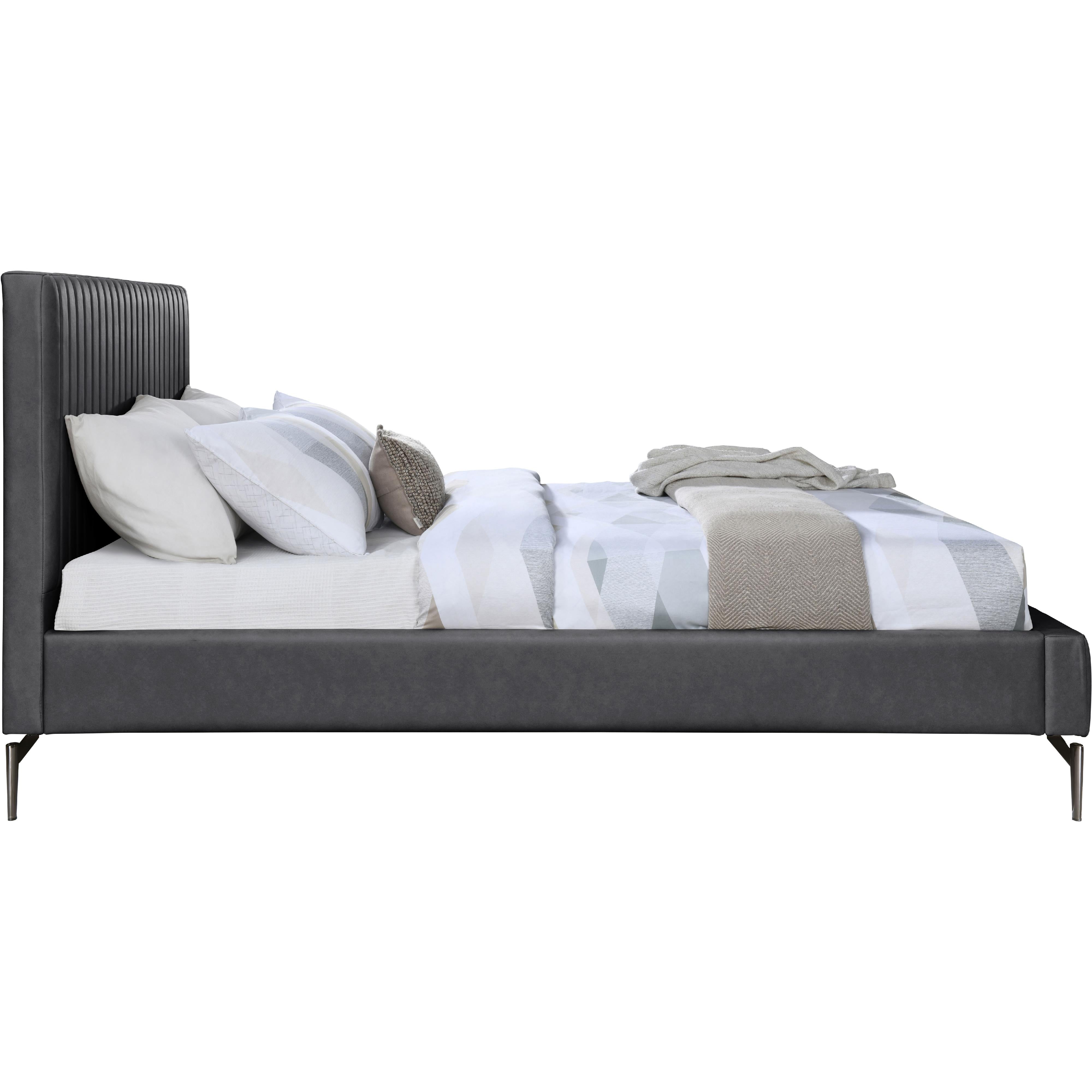 Meridian Gallo Dark Grey Vegan Leather Queen Bed