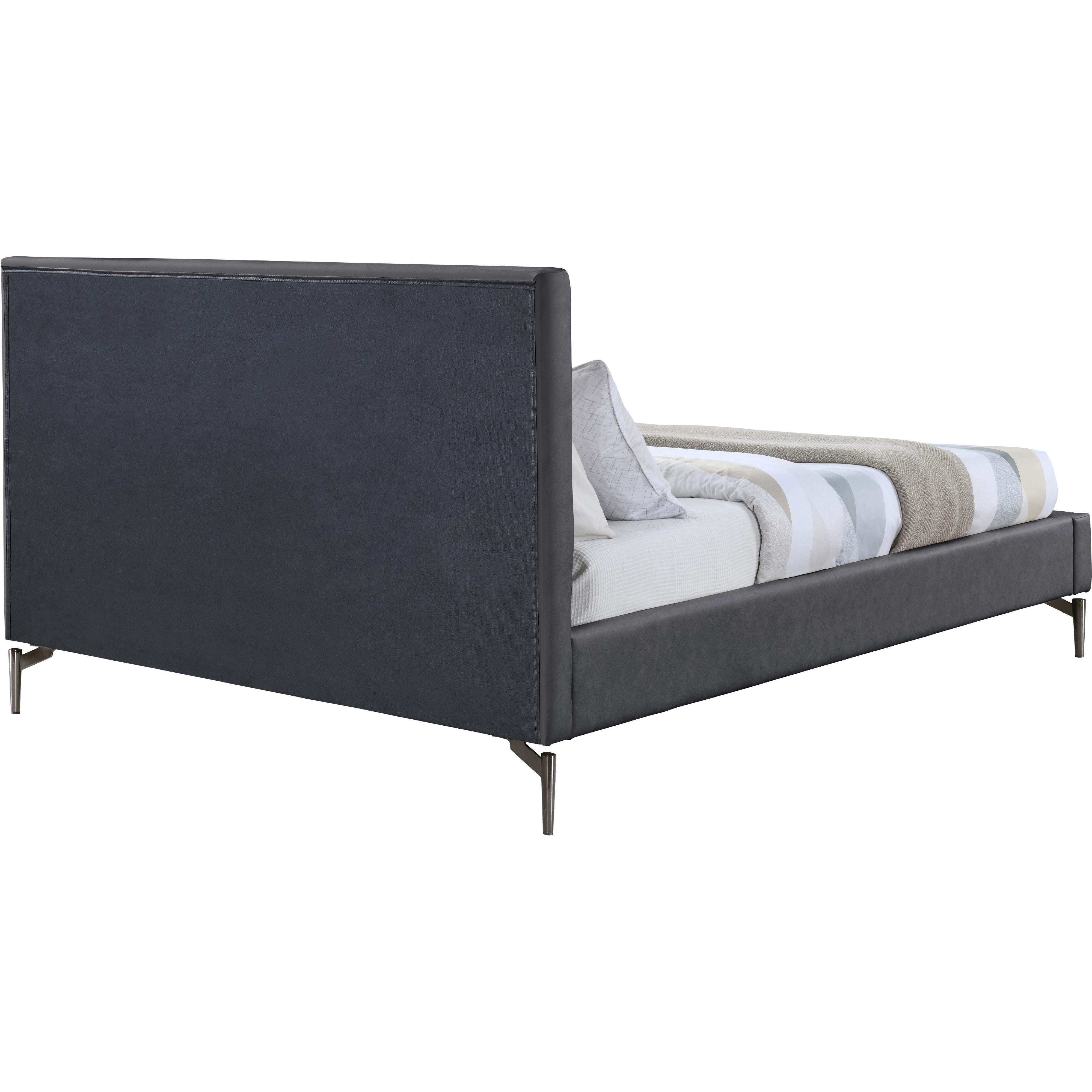 Meridian Gallo Dark Grey Vegan Leather Queen Bed