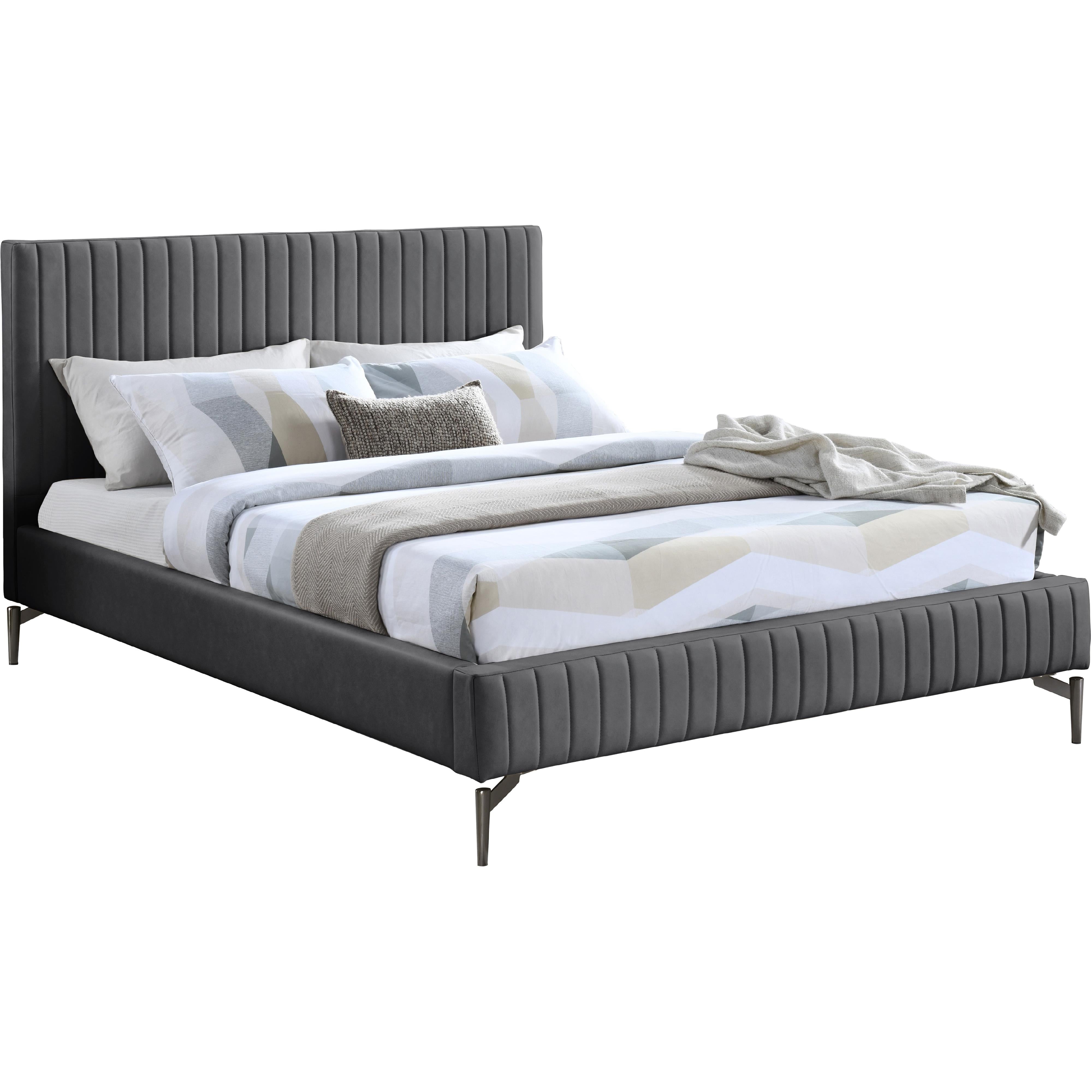 Meridian Gallo Dark Grey Vegan Leather Queen Bed