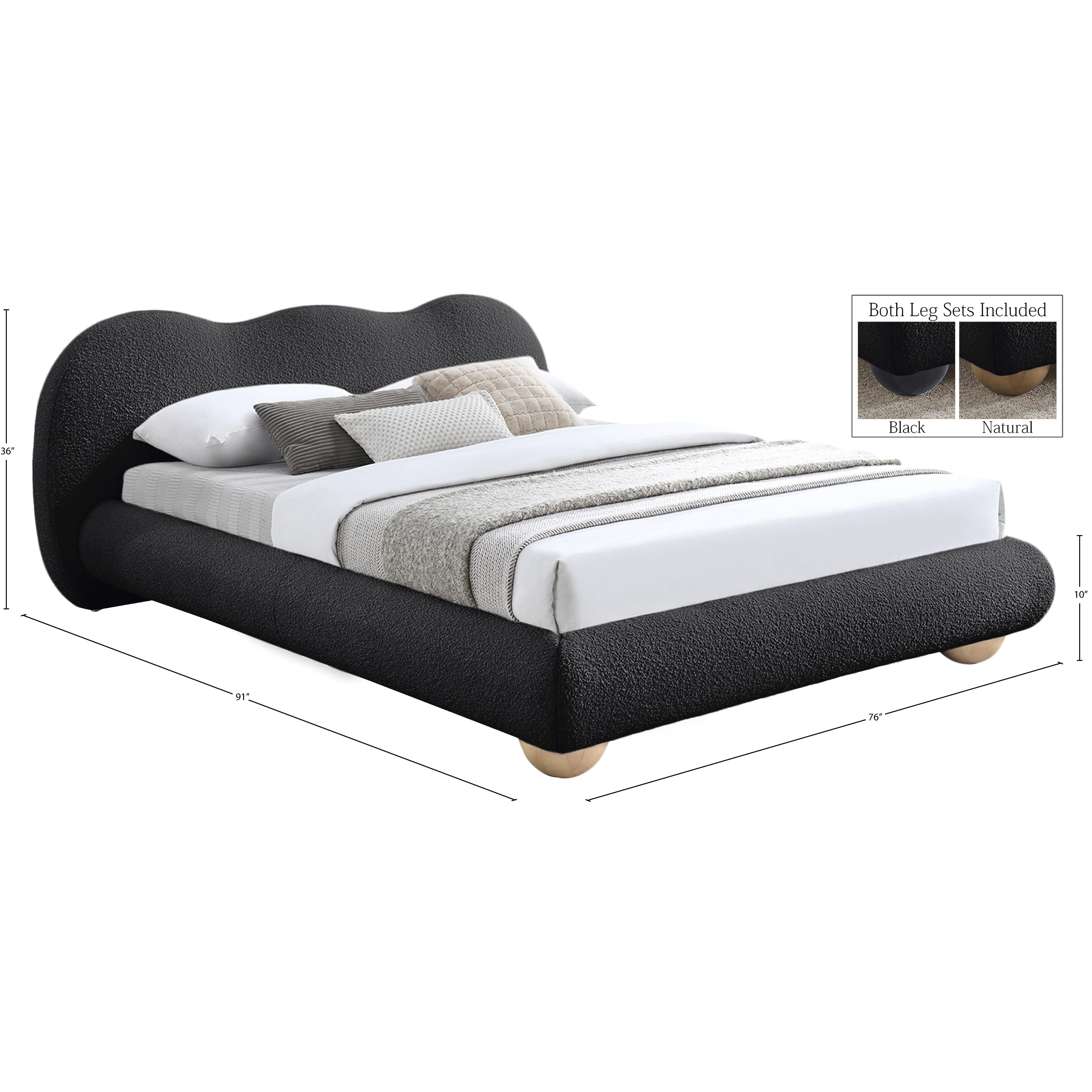 Meridian Hyde Black Boucle Fabric Queen Bed (3 Boxes)