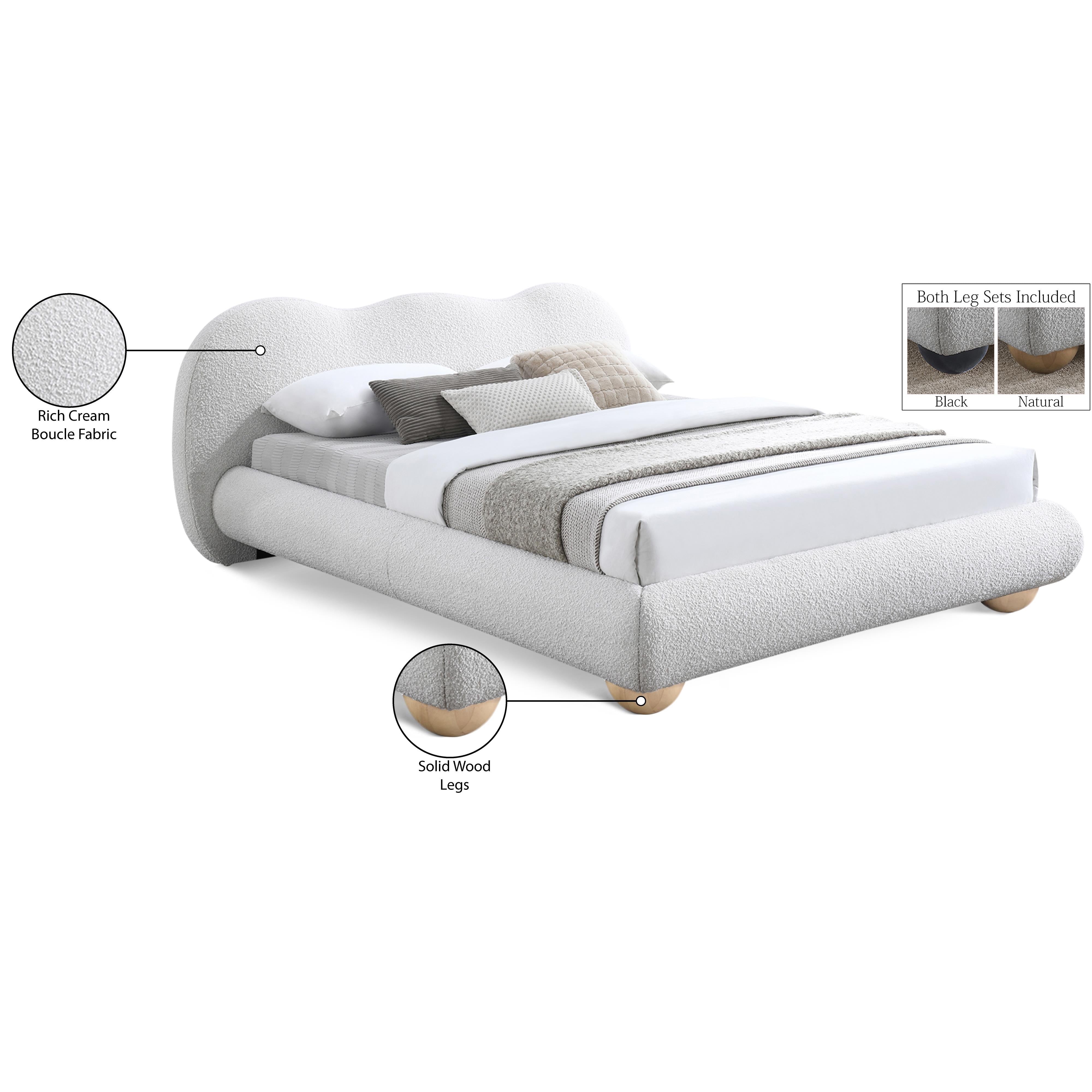 Meridian Hyde Cream Boucle Fabric Queen Bed (3 Boxes)