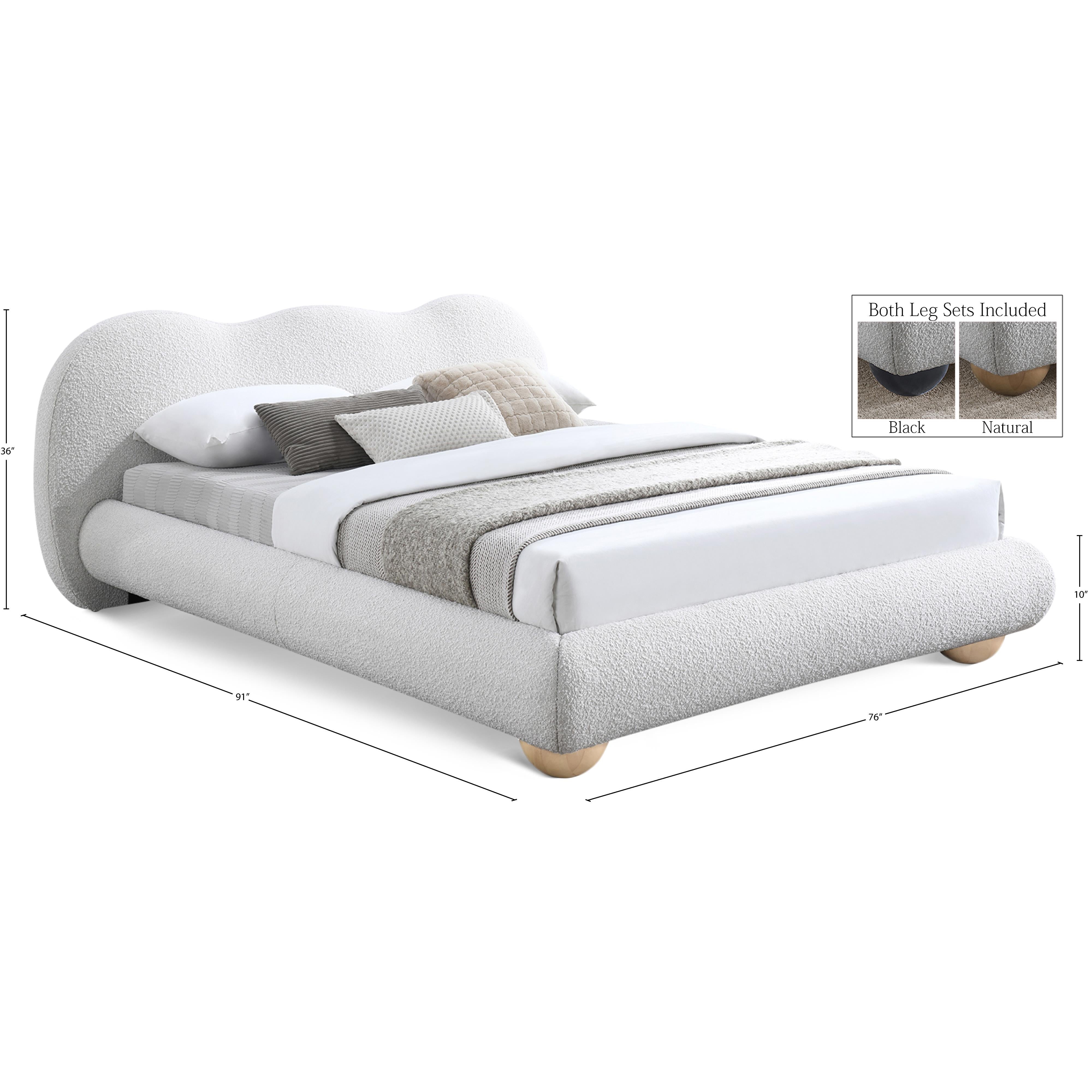 Meridian Hyde Cream Boucle Fabric Queen Bed (3 Boxes)