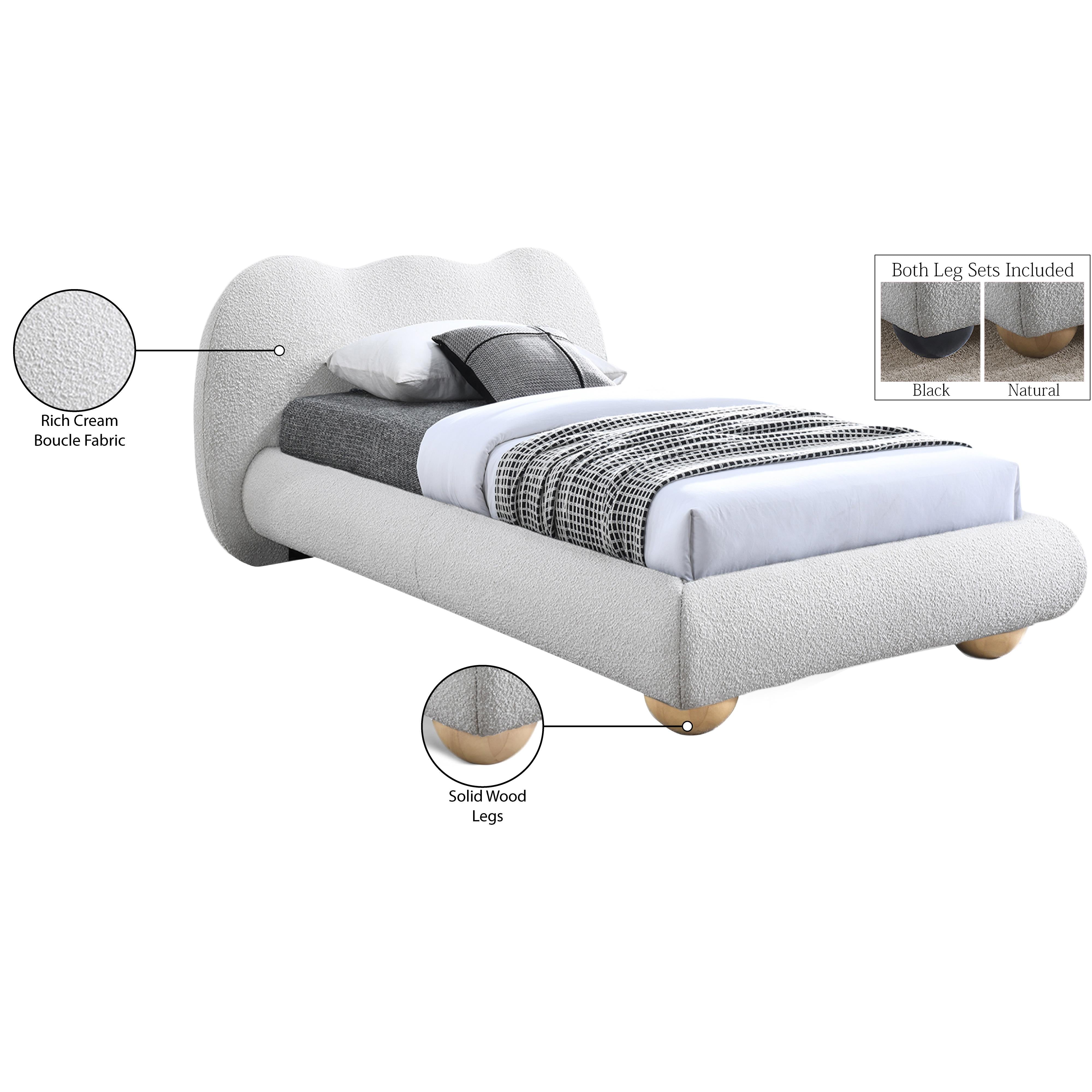 Meridian Hyde Cream Boucle Fabric Twin Bed (3 Boxes)