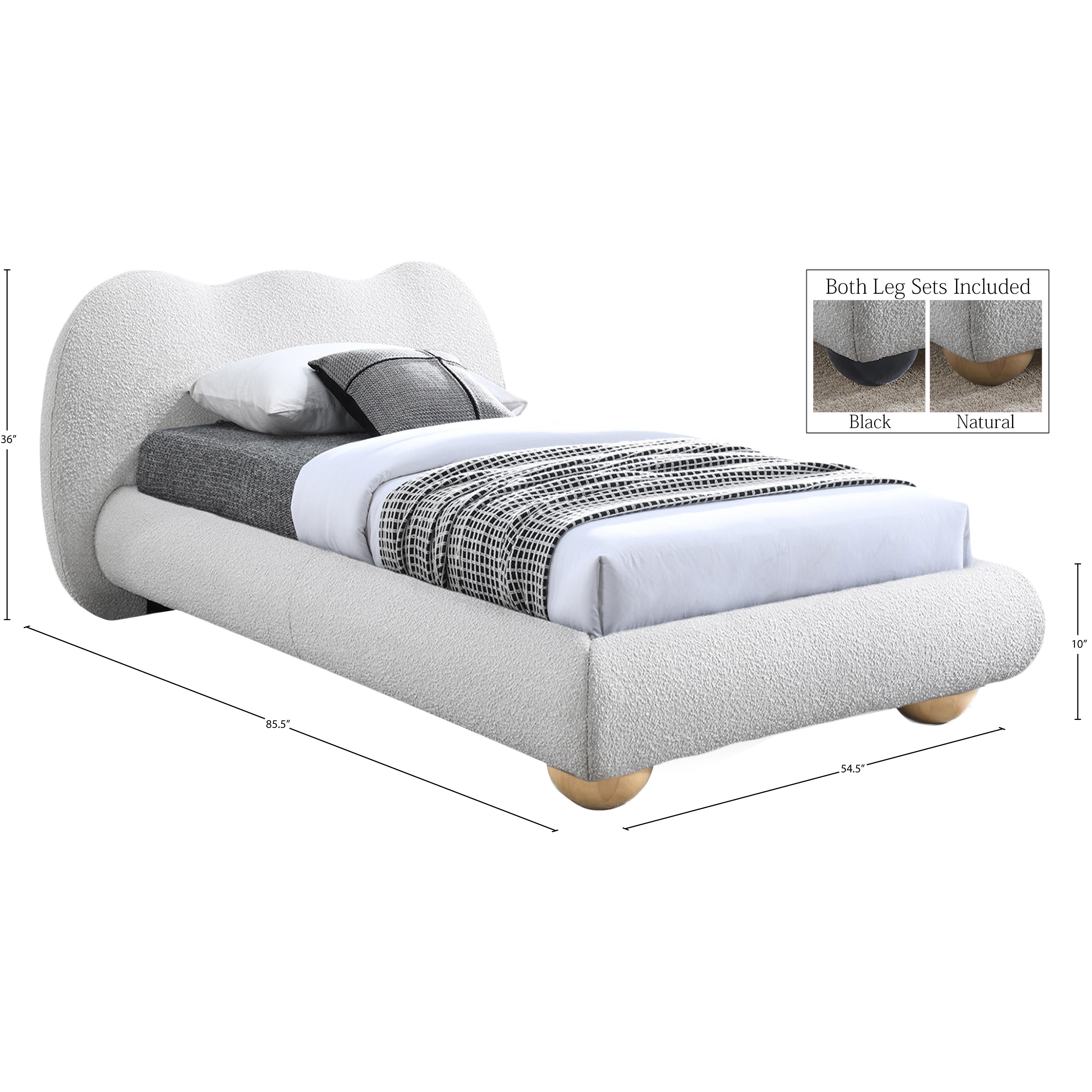 Meridian Hyde Cream Boucle Fabric Twin Bed (3 Boxes)