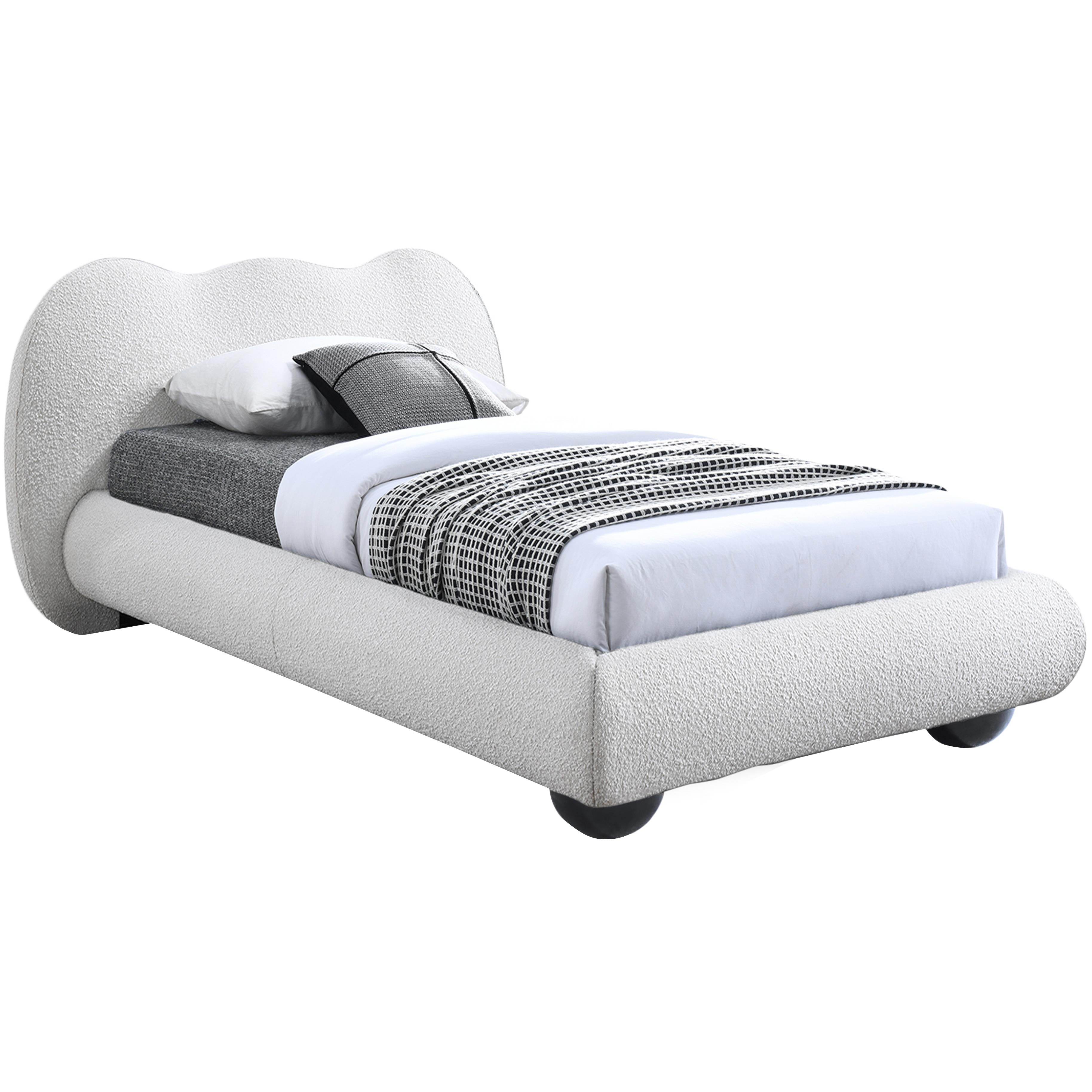 Meridian Hyde Cream Boucle Fabric Twin Bed (3 Boxes)