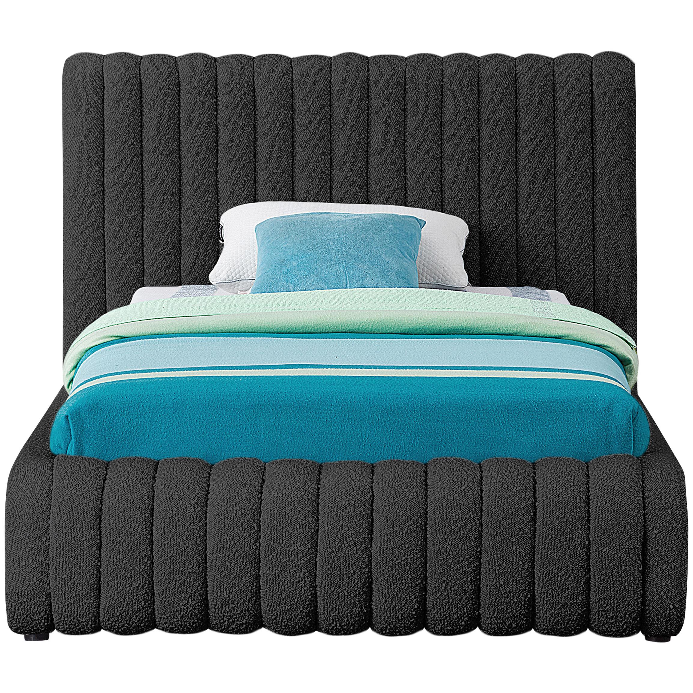 Meridian Nash Black Boucle Fabric Twin Bed