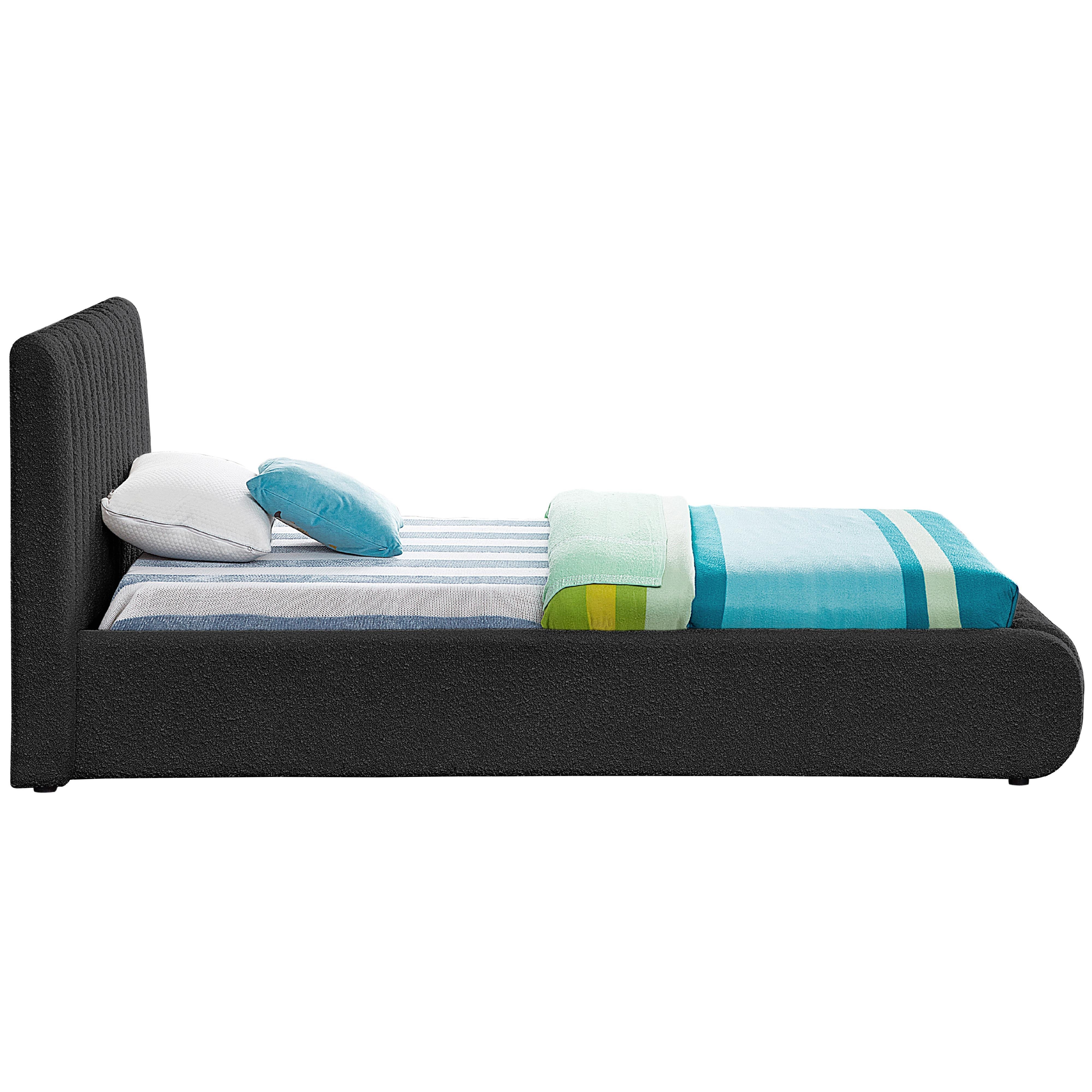 Meridian Nash Black Boucle Fabric Twin Bed