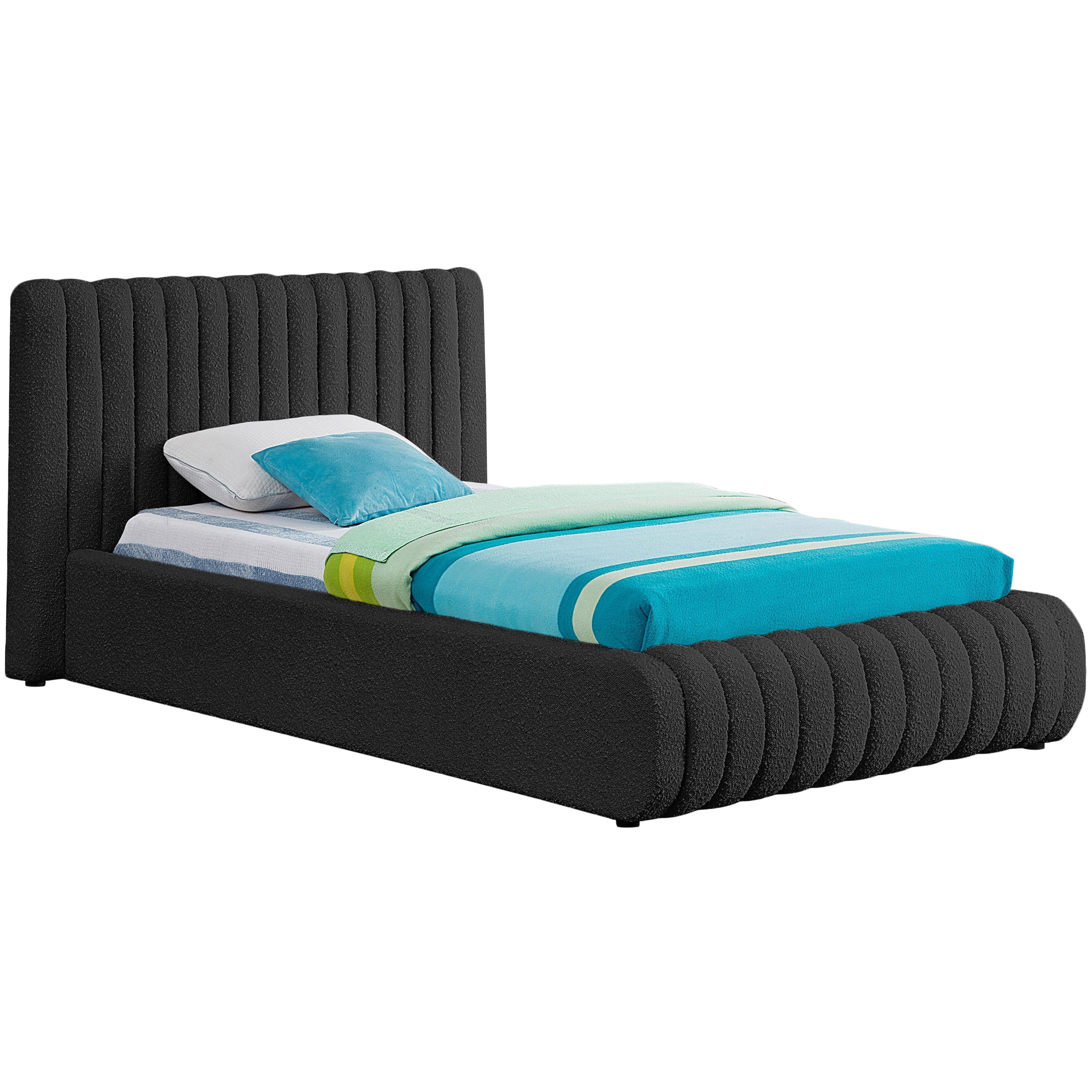 Meridian Nash Black Boucle Fabric Twin Bed