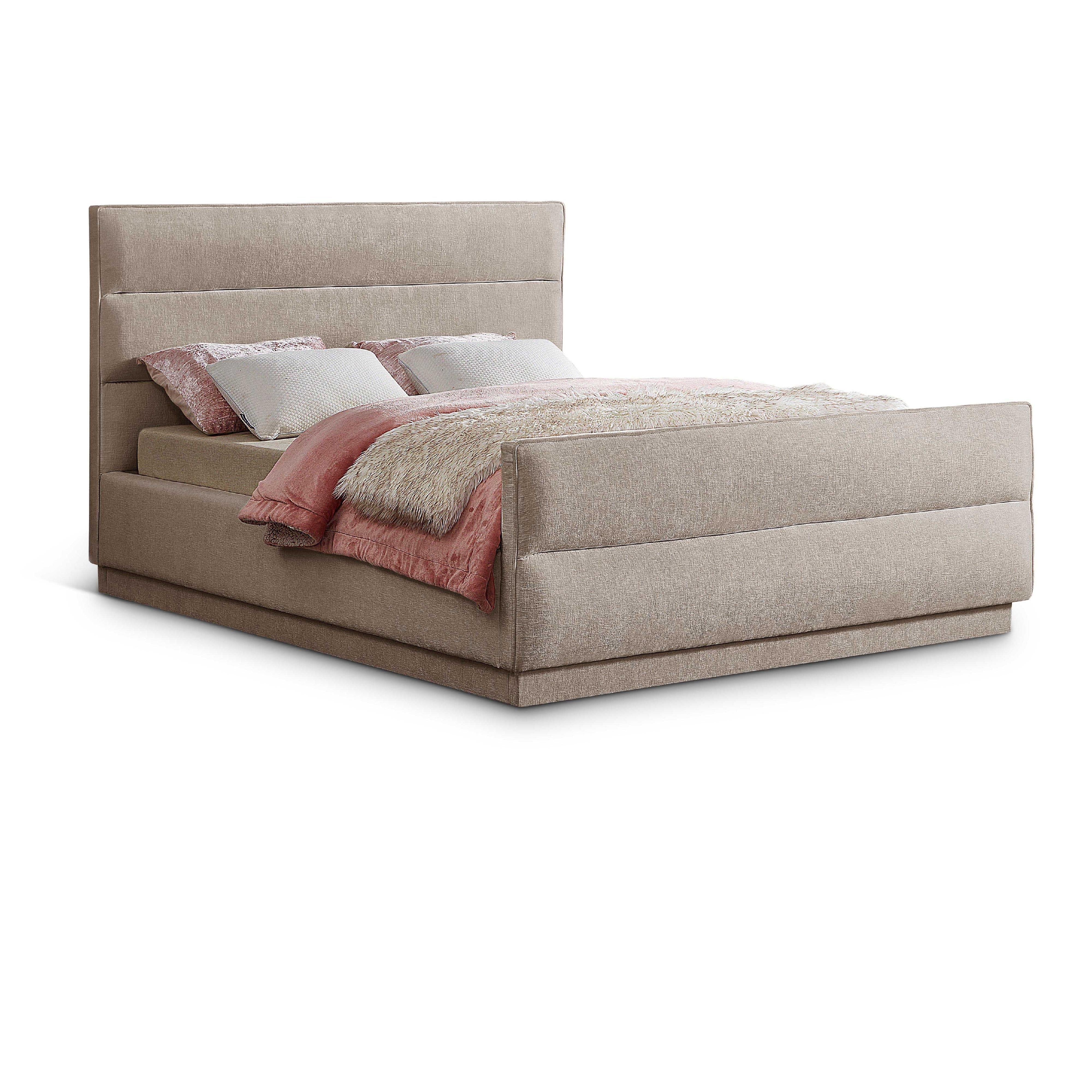 Meridian Paxton Beige Chenille Fabric Queen Bed (3 Boxes)