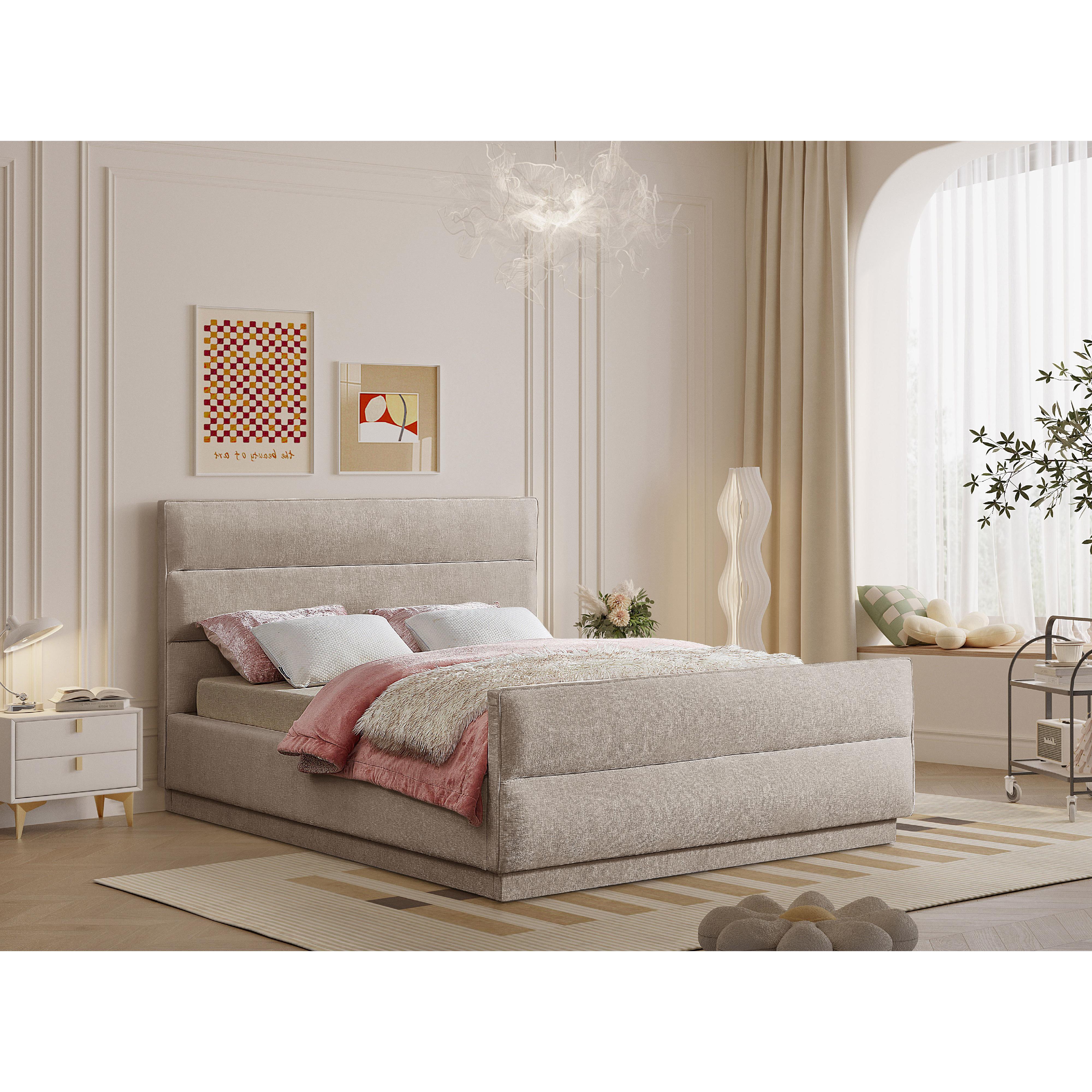 Meridian Paxton Beige Chenille Fabric Queen Bed (3 Boxes)