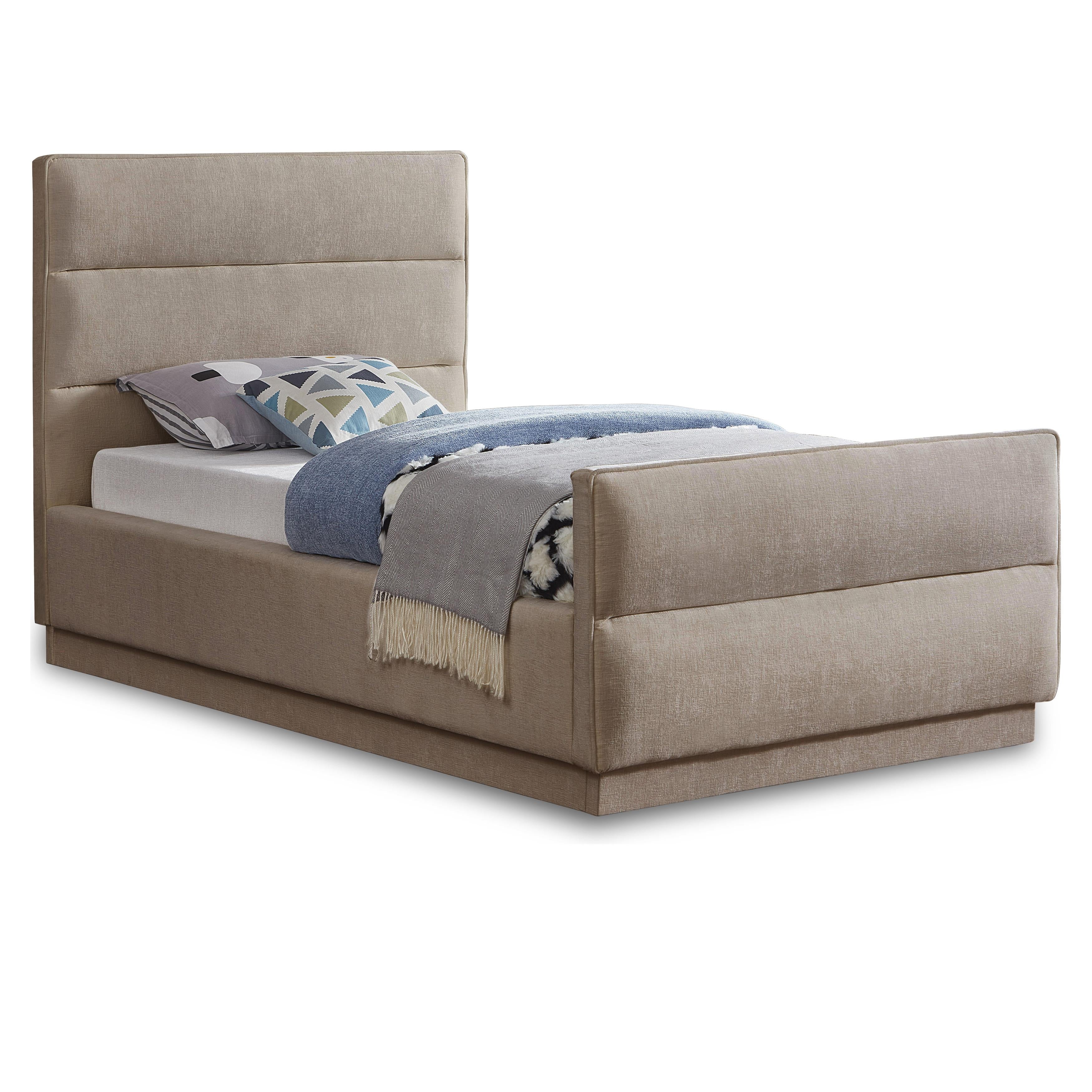 Meridian Paxton Beige Chenille Fabric Twin Bed (3 Boxes)