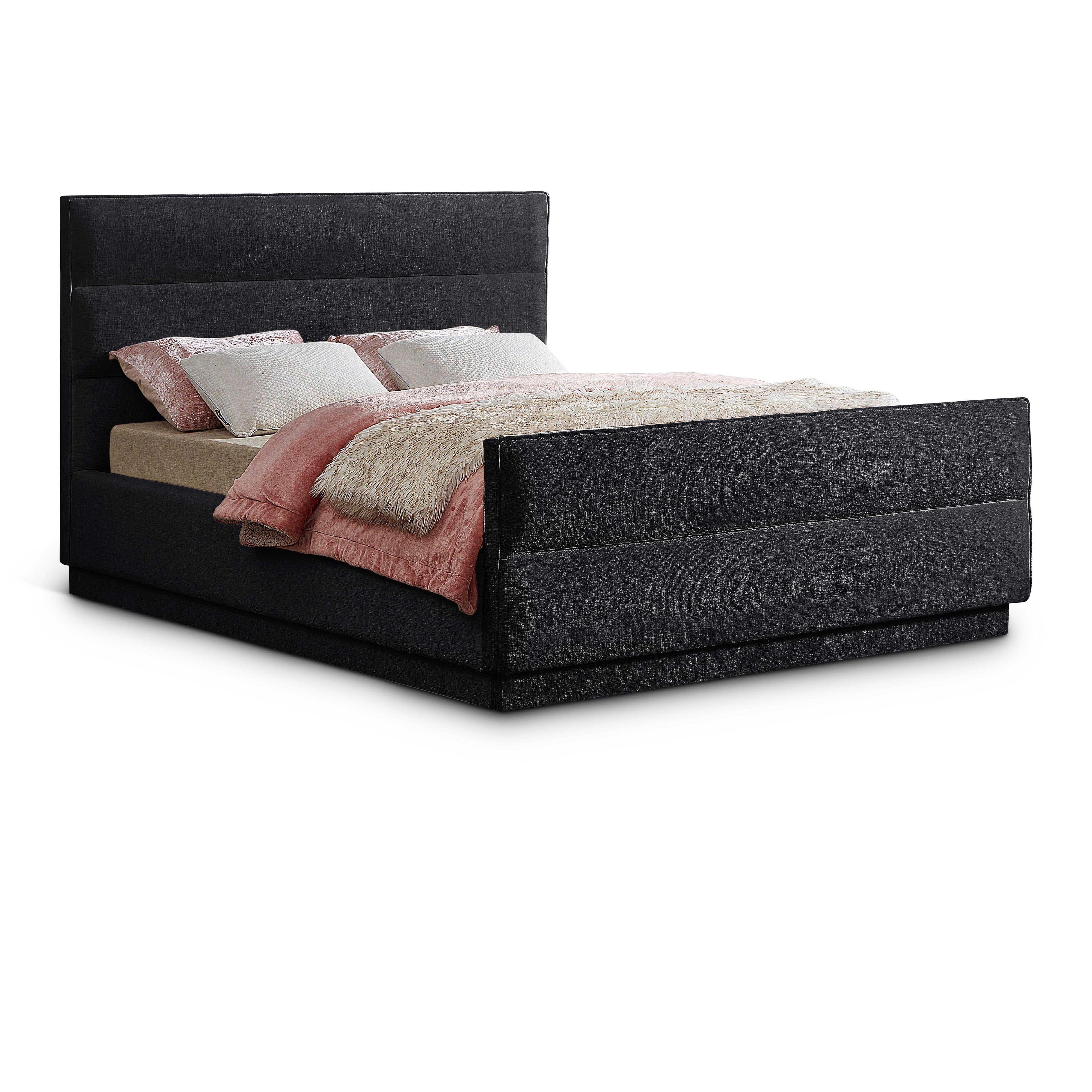 Meridian Paxton Black Chenille Fabric Queen Bed (3 Boxes)
