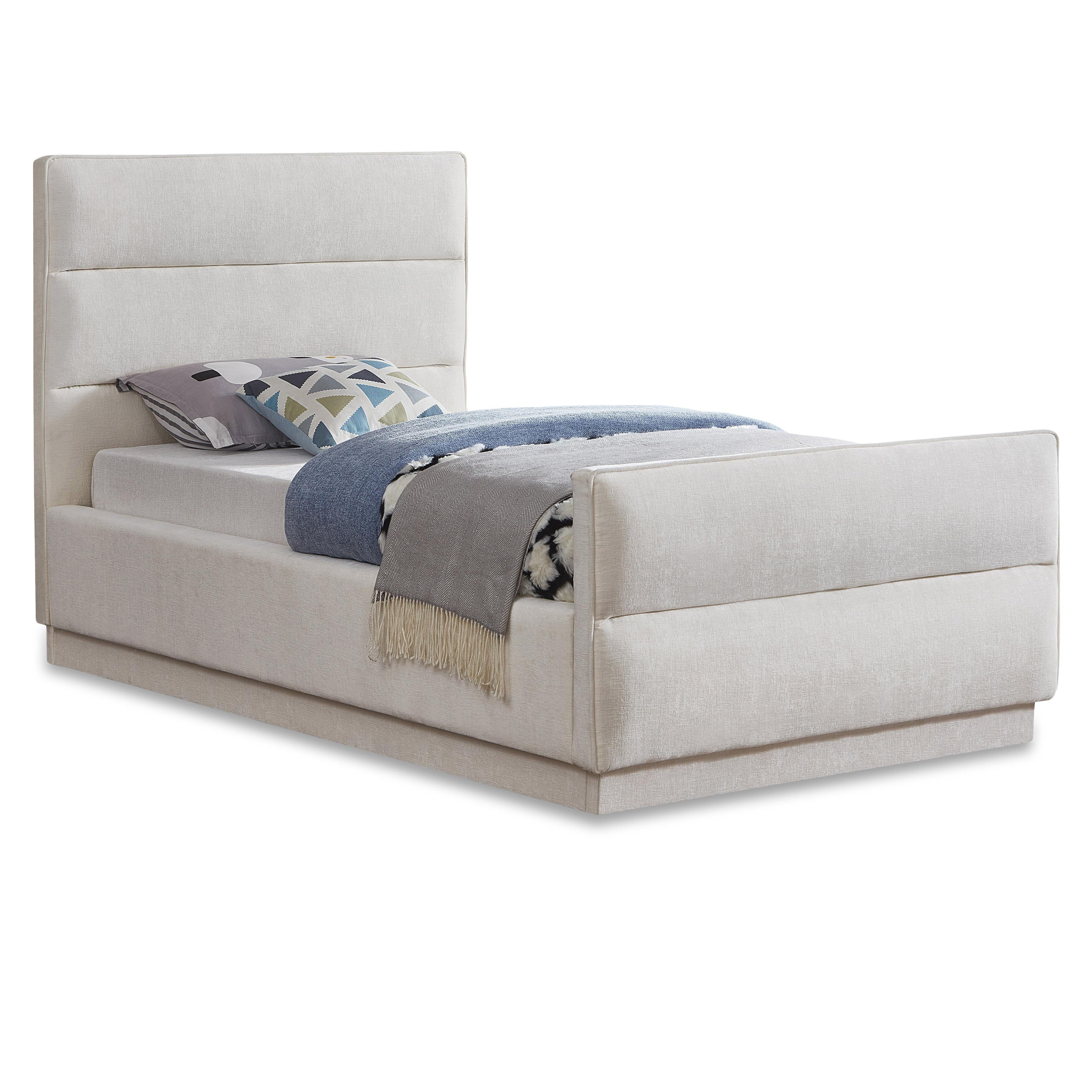 Meridian Paxton Cream Chenille Fabric Twin Bed (3 Boxes)