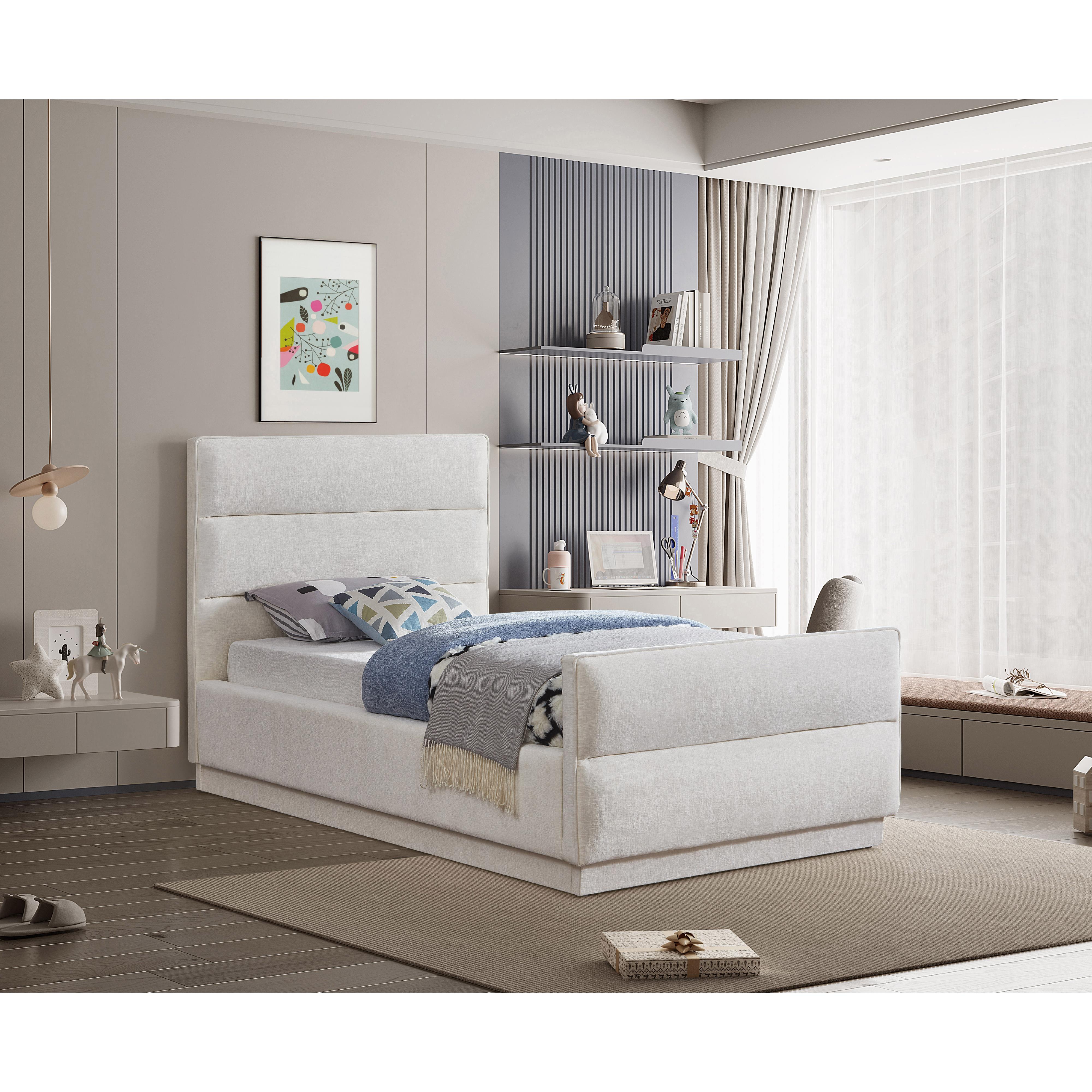 Meridian Paxton Cream Chenille Fabric Twin Bed (3 Boxes)