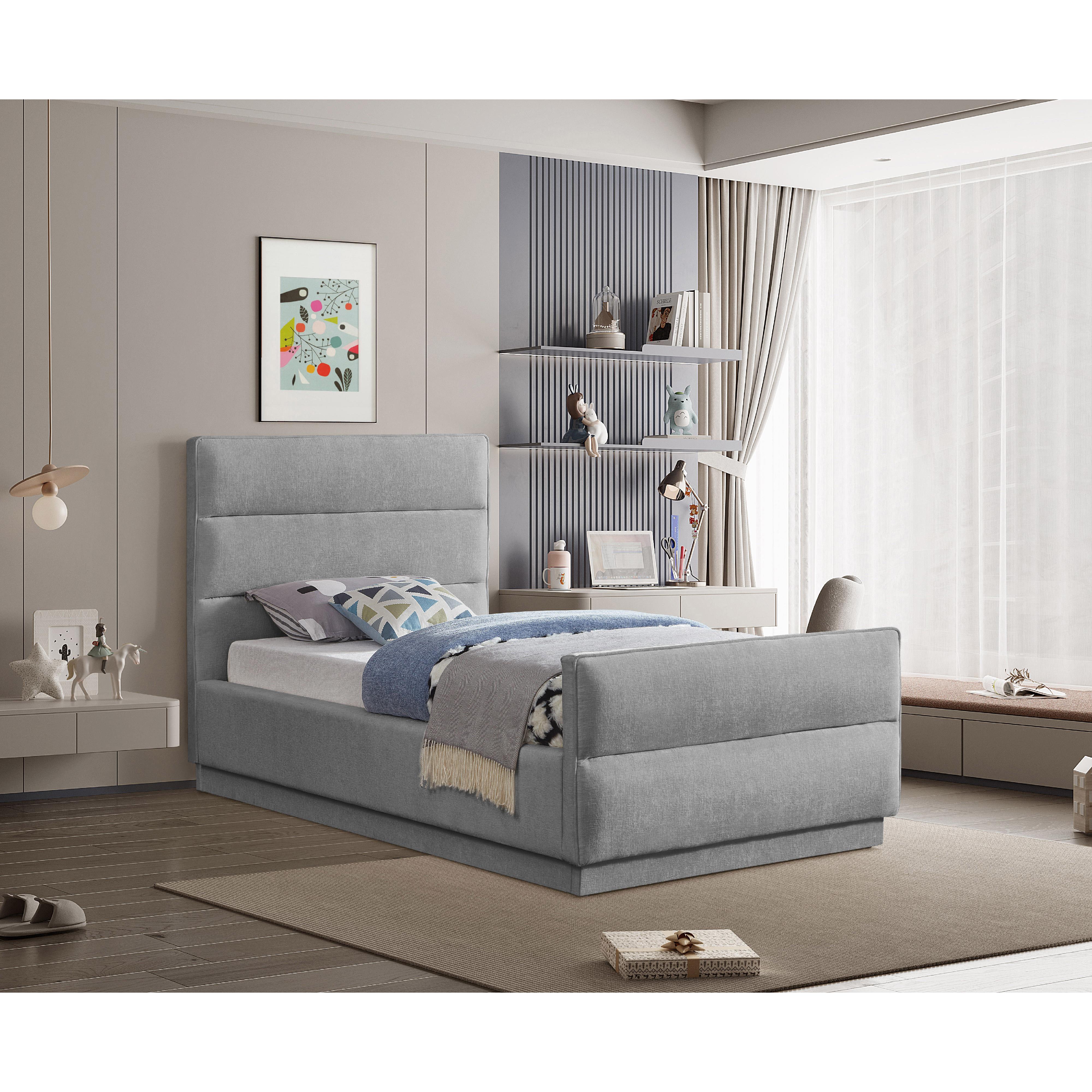 Meridian Paxton Grey Chenille Fabric Twin Bed (3 Boxes)