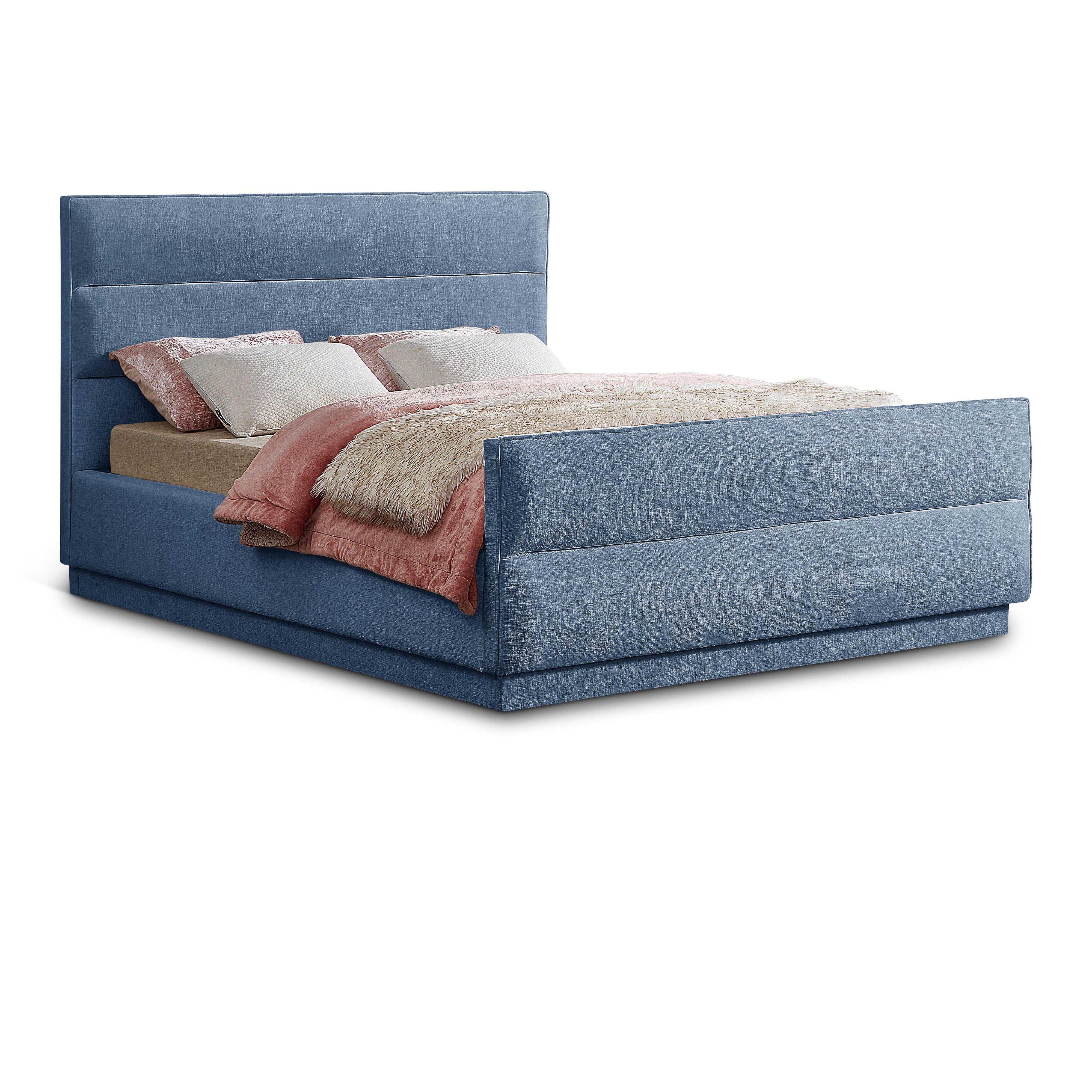 Meridian Paxton Light Blue Chenille Fabric Queen Bed (3 Boxes)