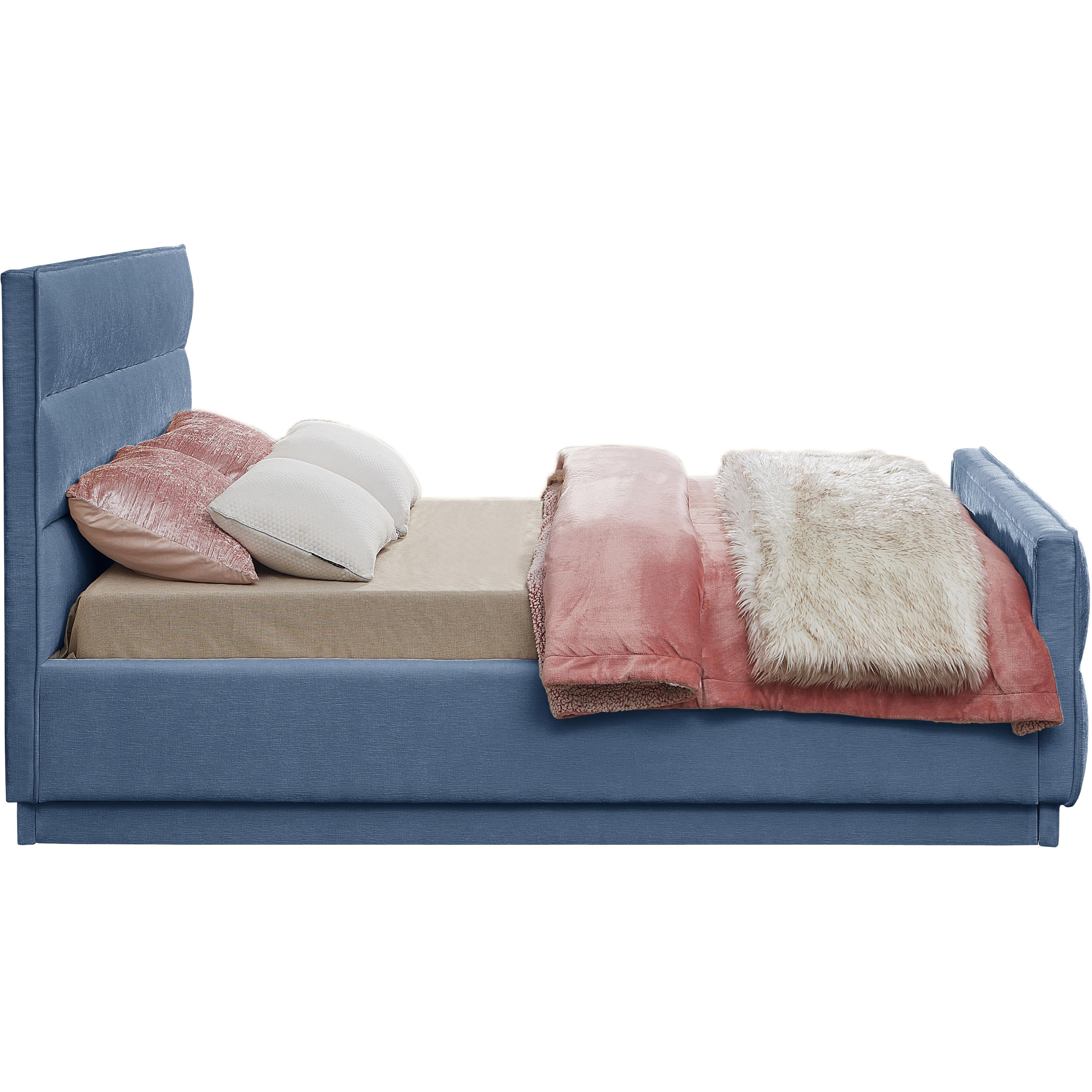 Meridian Paxton Light Blue Chenille Fabric Queen Bed (3 Boxes)