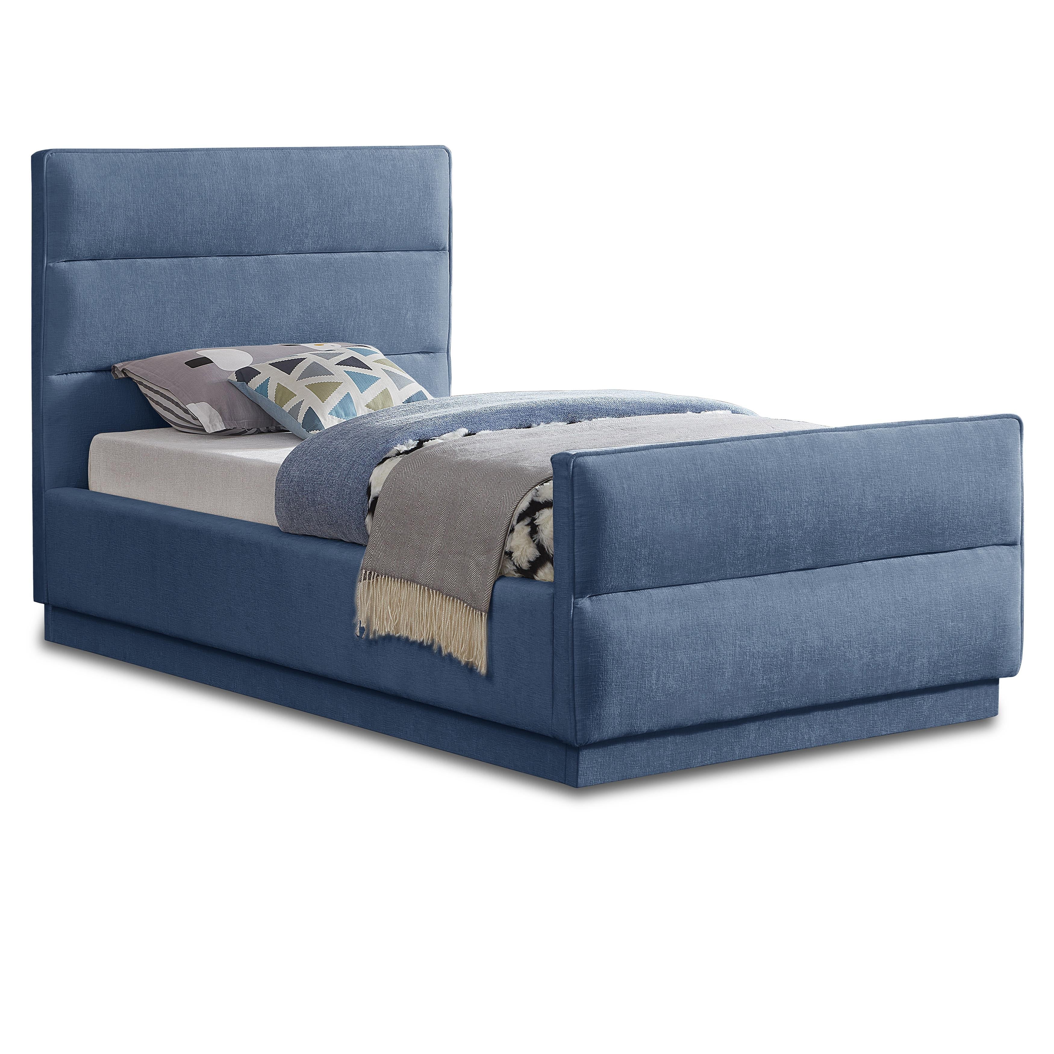 Meridian Paxton Light Blue Chenille Fabric Twin Bed (3 Boxes)
