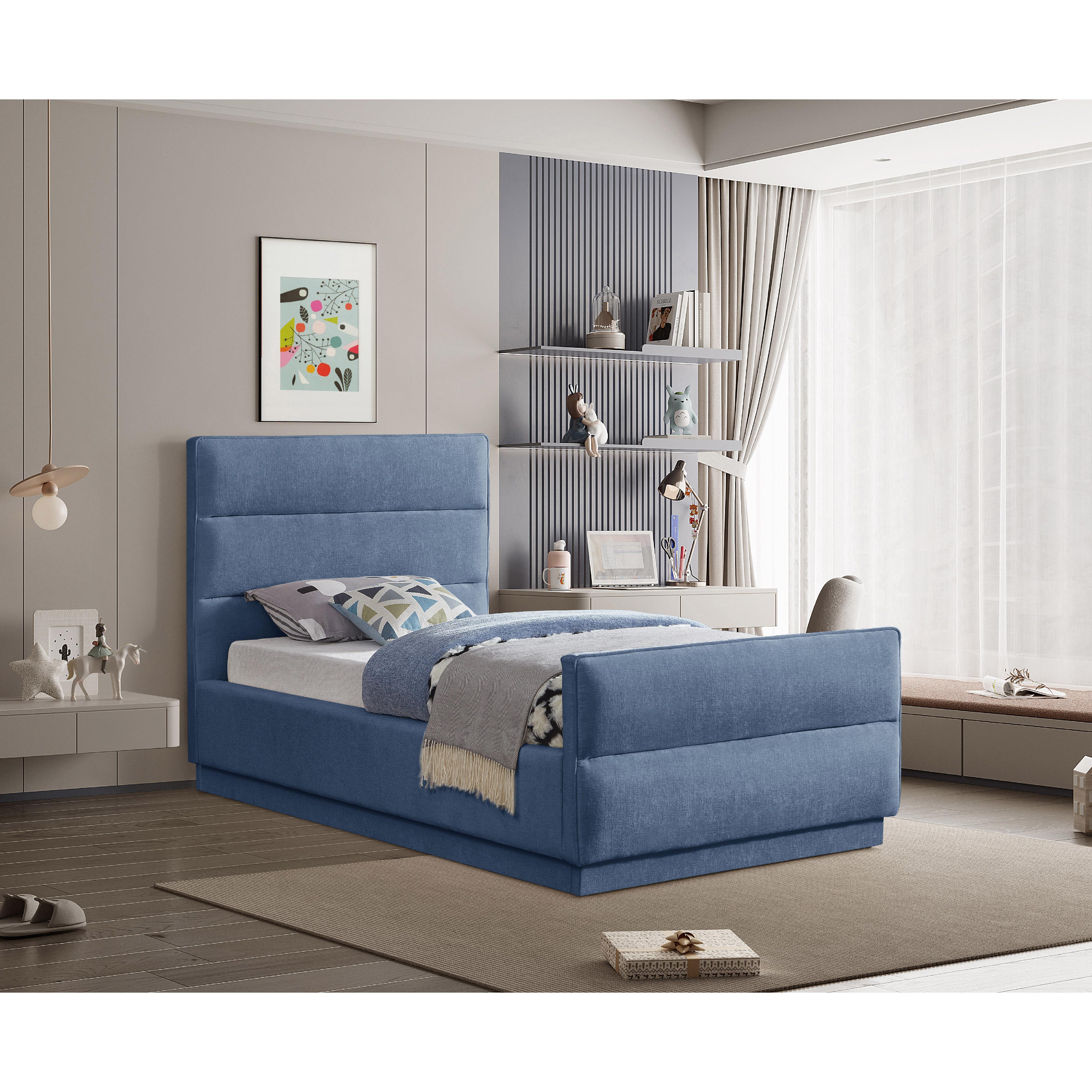 Meridian Paxton Light Blue Chenille Fabric Twin Bed (3 Boxes)