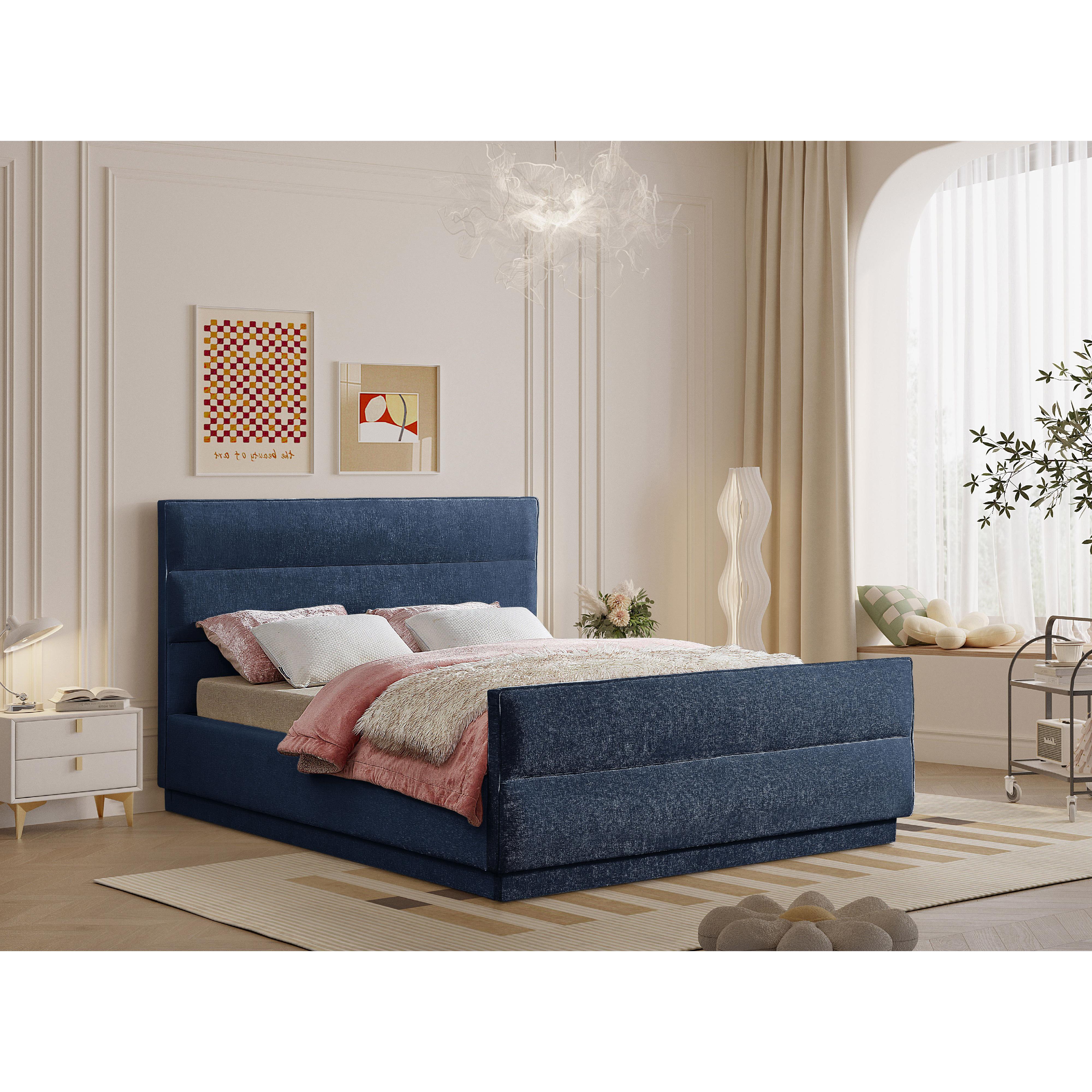 Meridian Paxton Navy Chenille Fabric King Bed (3 Boxes)