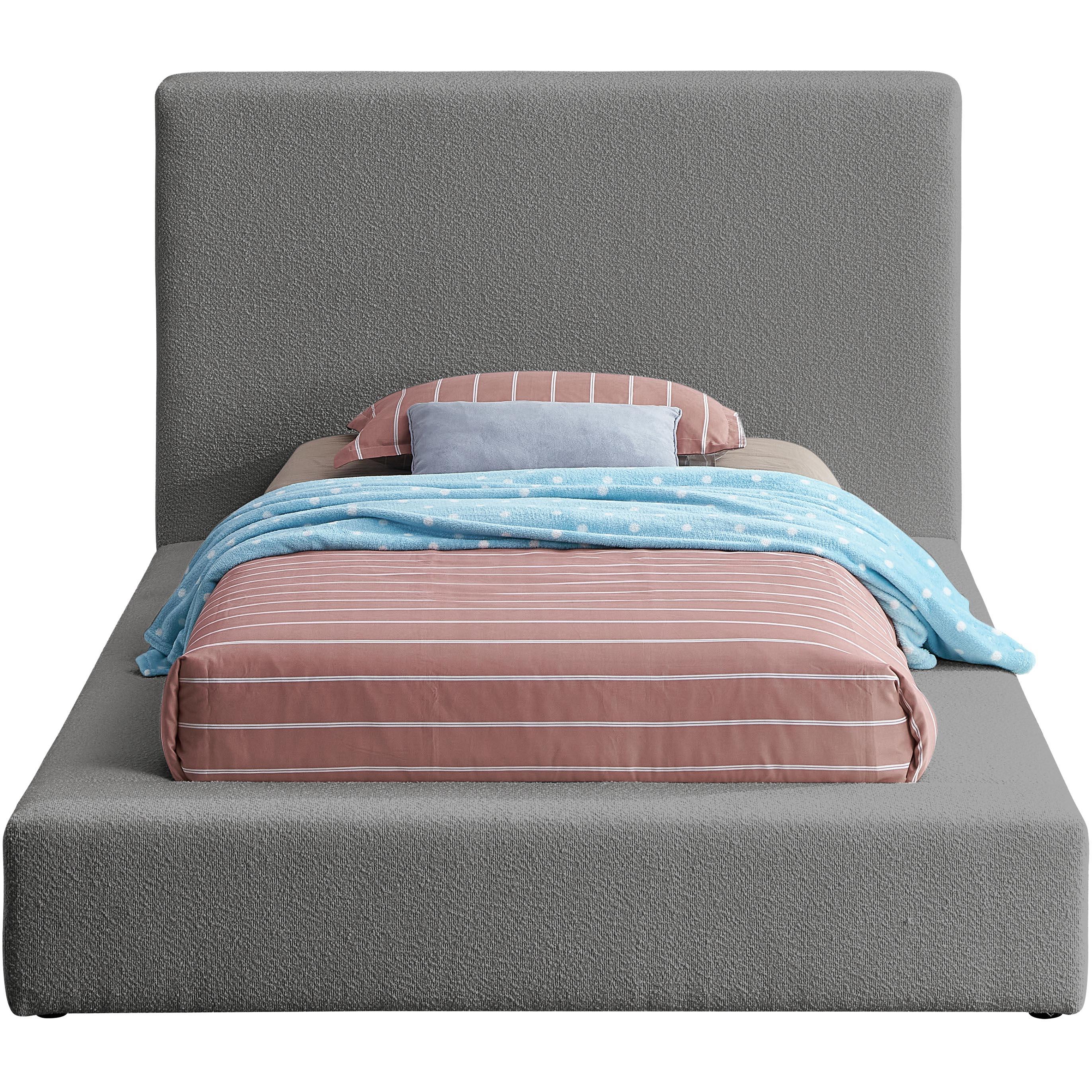 Meridian Terra Grey Boucle Fabric Twin Bed