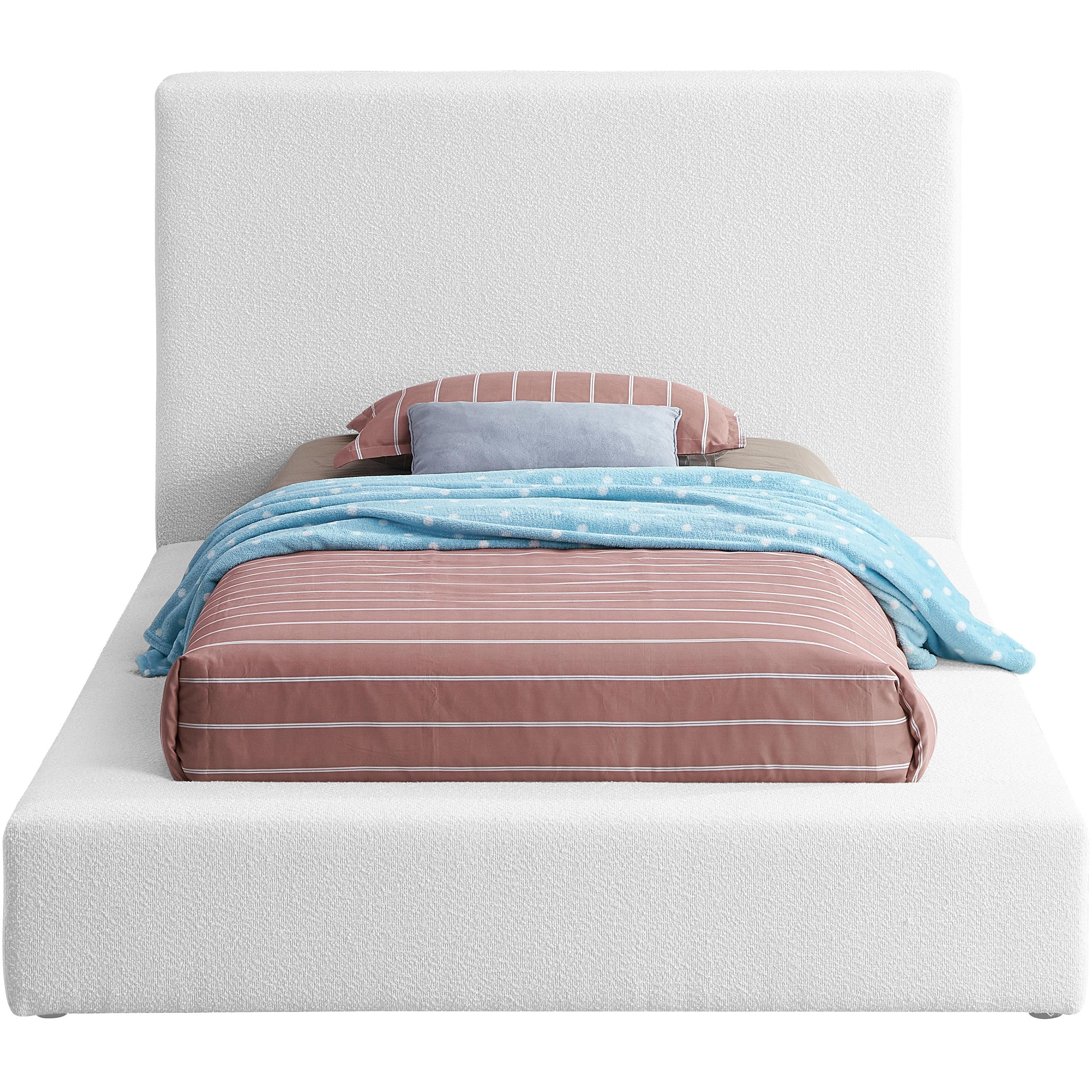 Meridian Terra White Boucle Fabric Twin Bed