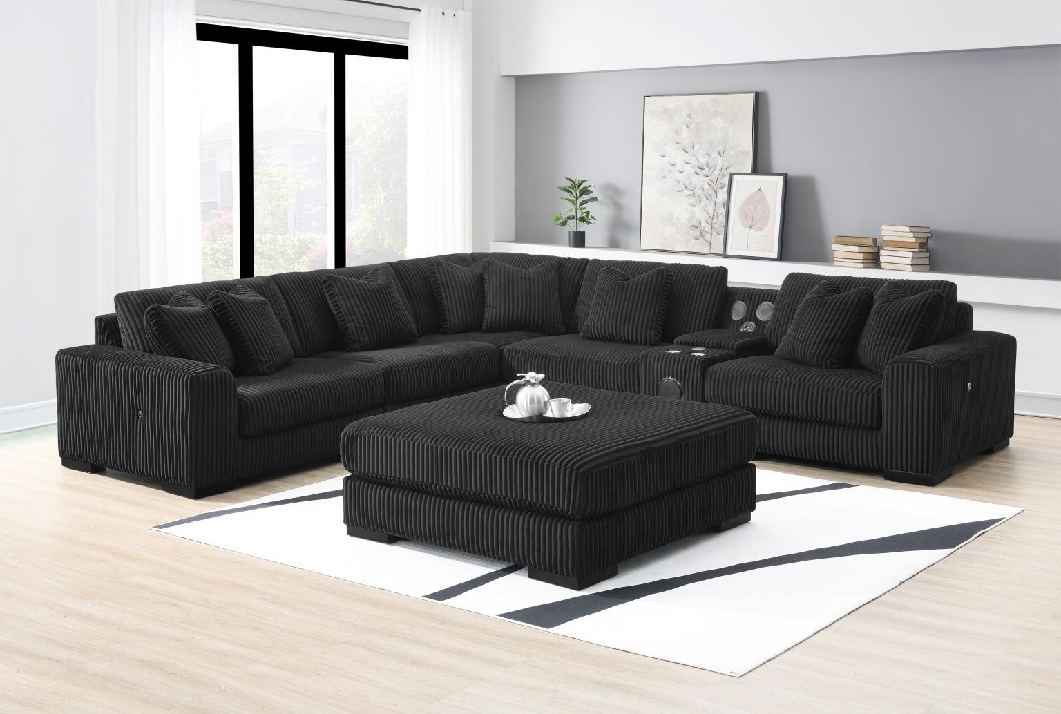 U242 Black 7 Piece Setional With Right Chaise (1 RAF Chaise + 3 Armless Chair + 1 LAF + 1 Wedge + 1 Console) - Without Ottoman