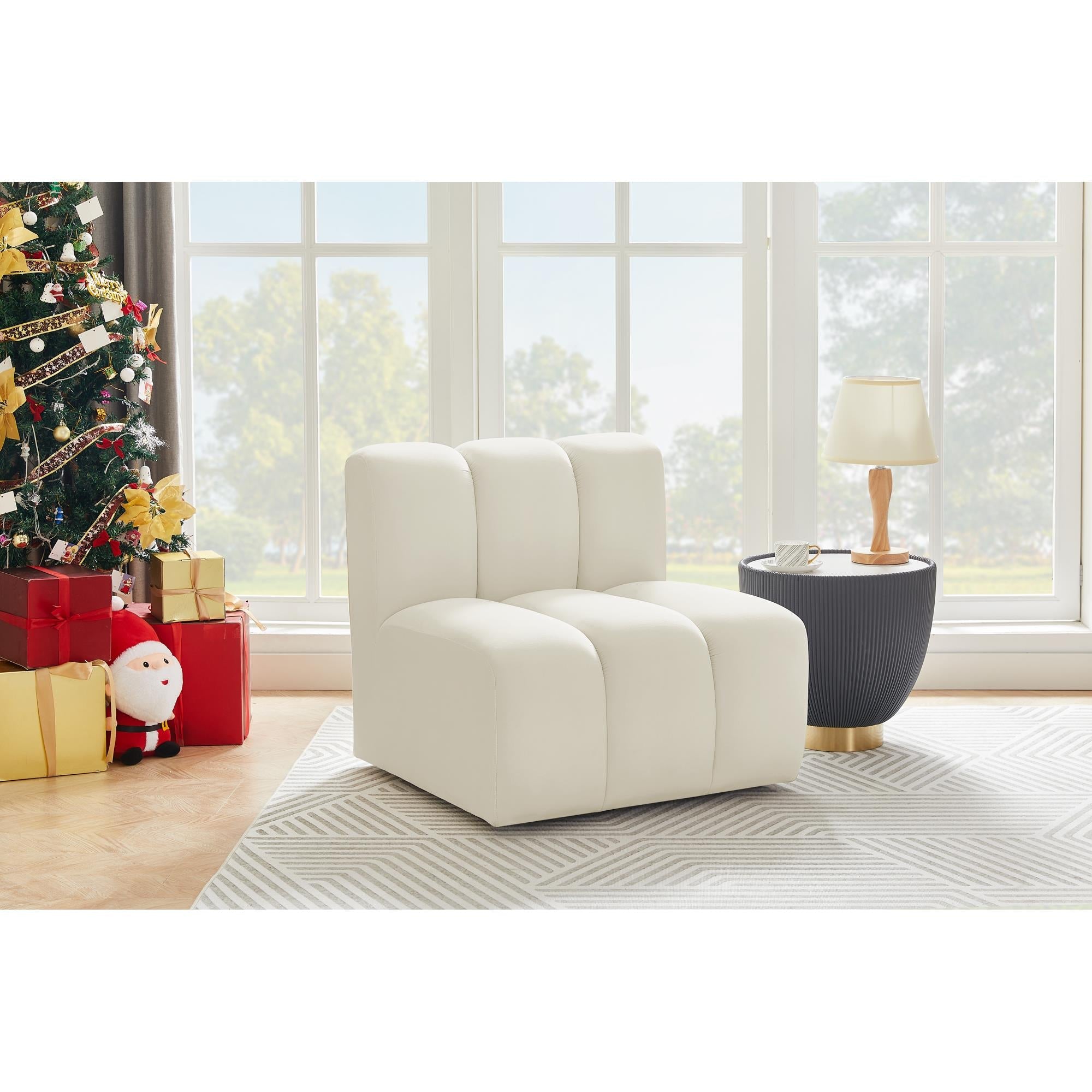 Meridian Arc Cream Velvet Straight Chair