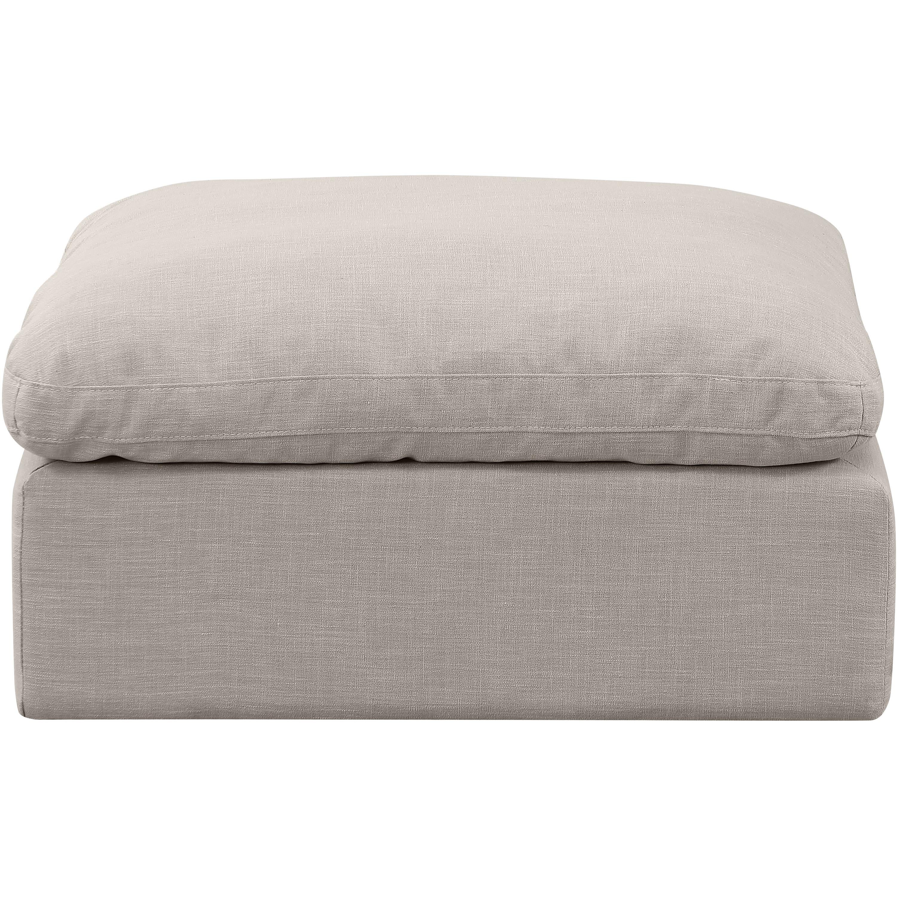 Meridian Indulge Beige Linen Textured Fabric Ottoman