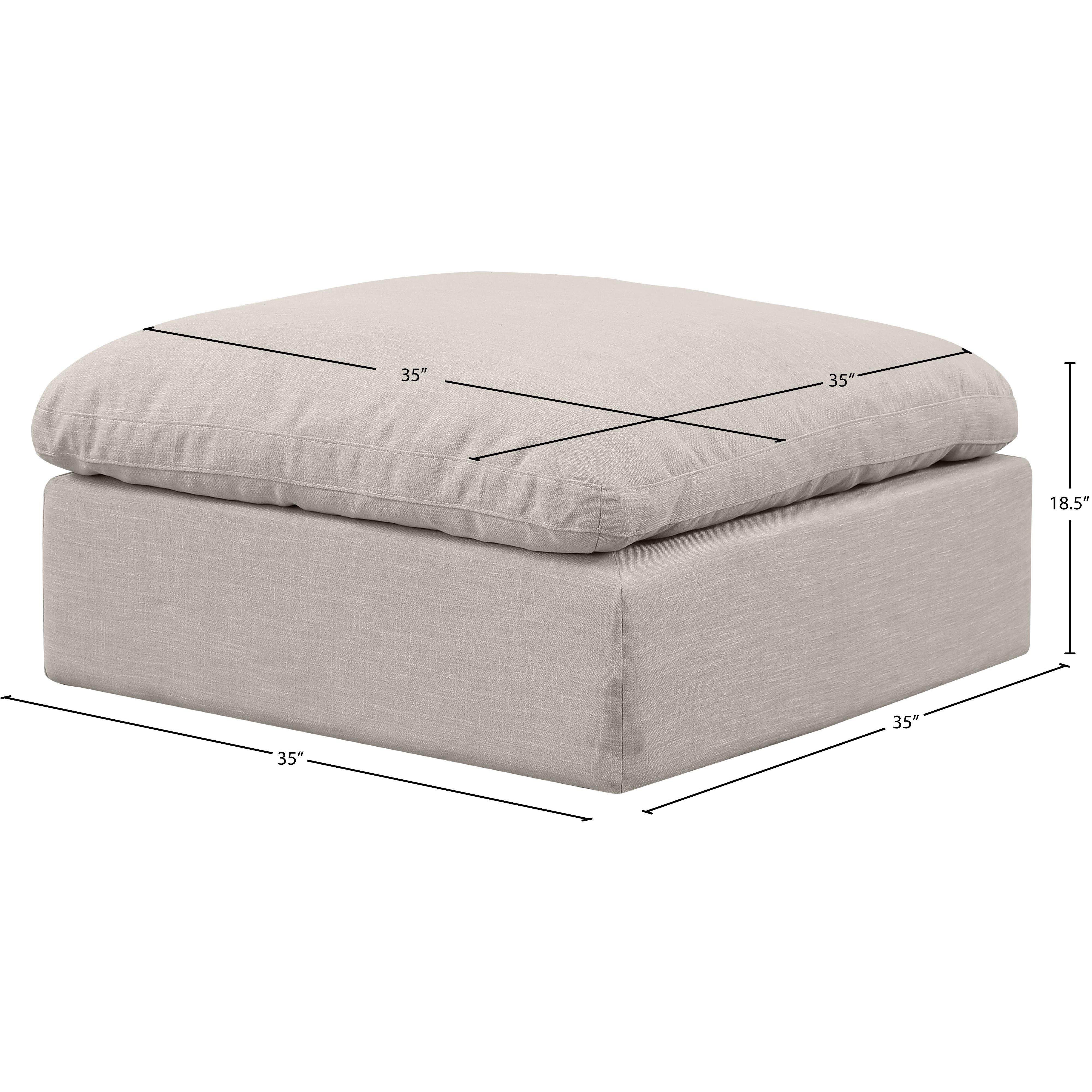 Meridian Indulge Beige Linen Textured Fabric Ottoman