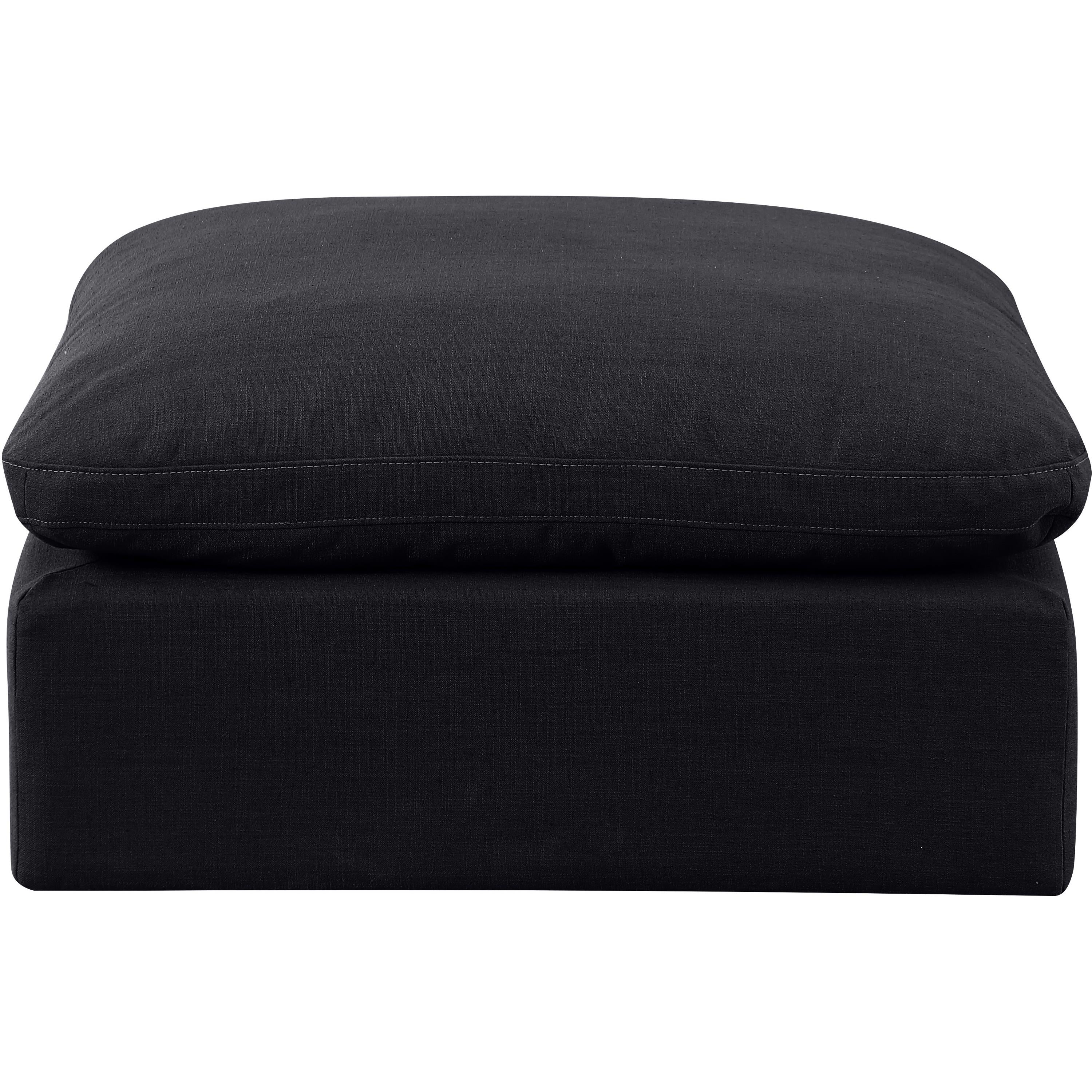 Meridian Indulge Black Linen Textured Fabric Ottoman